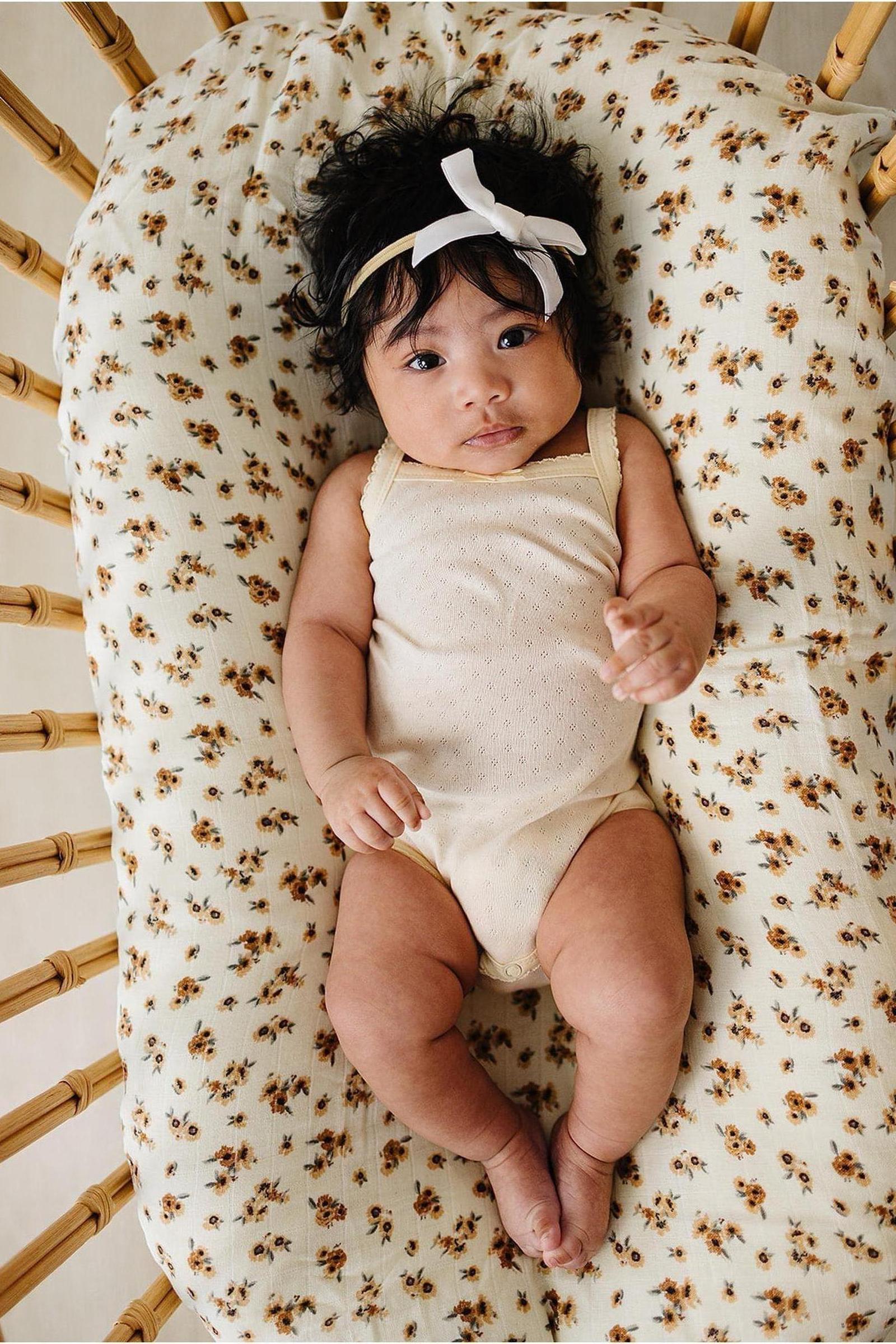 Yellow Pointelle Cotton Tank Bodysuit for Baby Girls