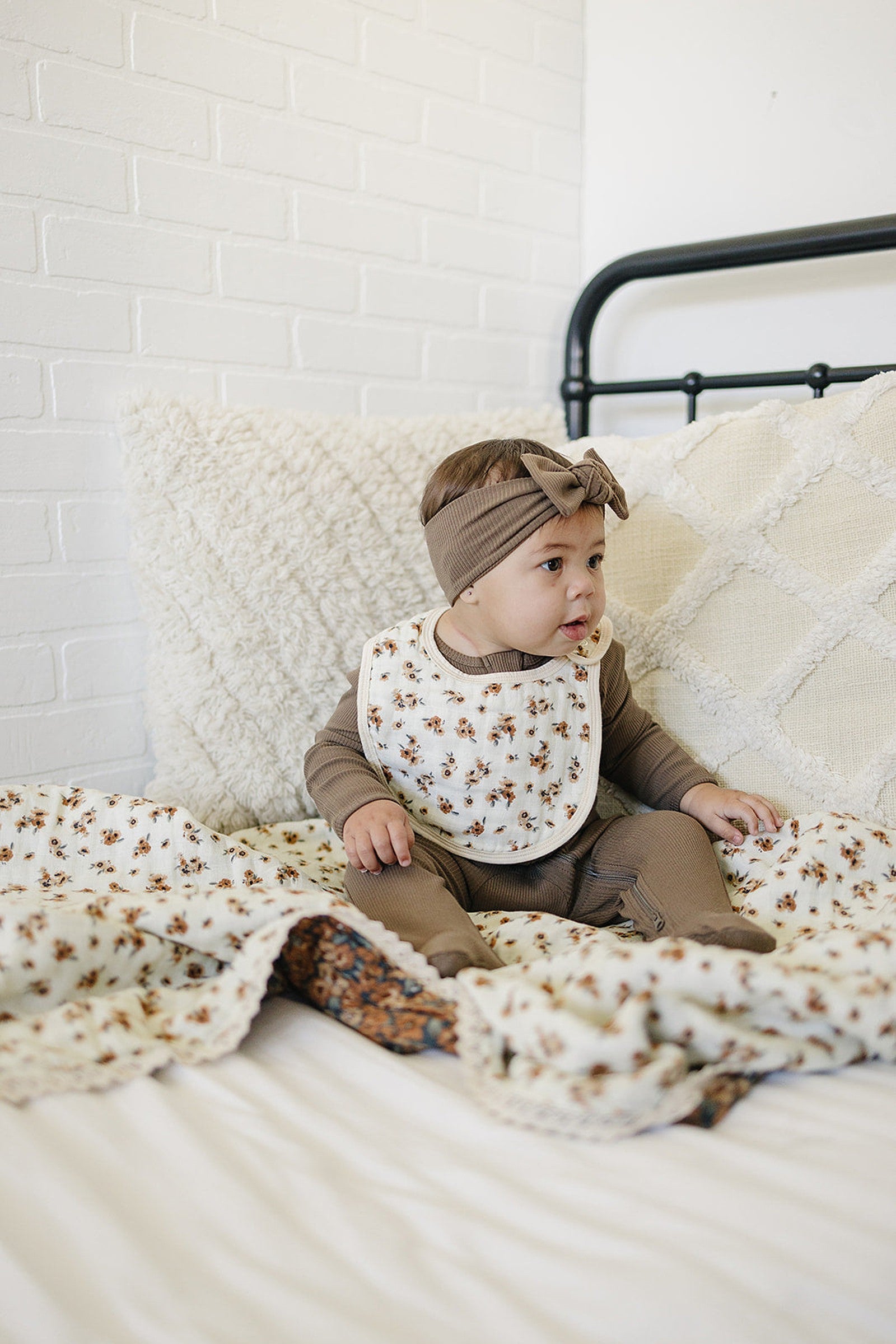 Venetian Floral + Autumn Bloom Lace Lightweight Muslin Crib Quilt, 100% Cotton, Baby Essentials