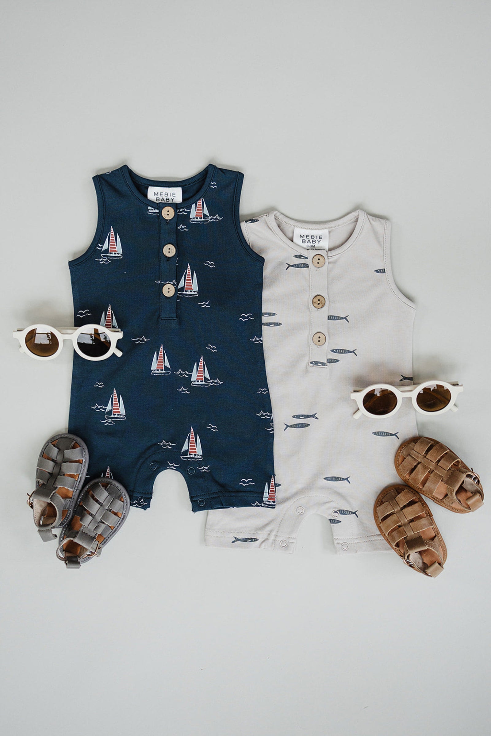 Cotton Sailboat Short Romper for Baby Boys, Navy, Sizes 0-2T