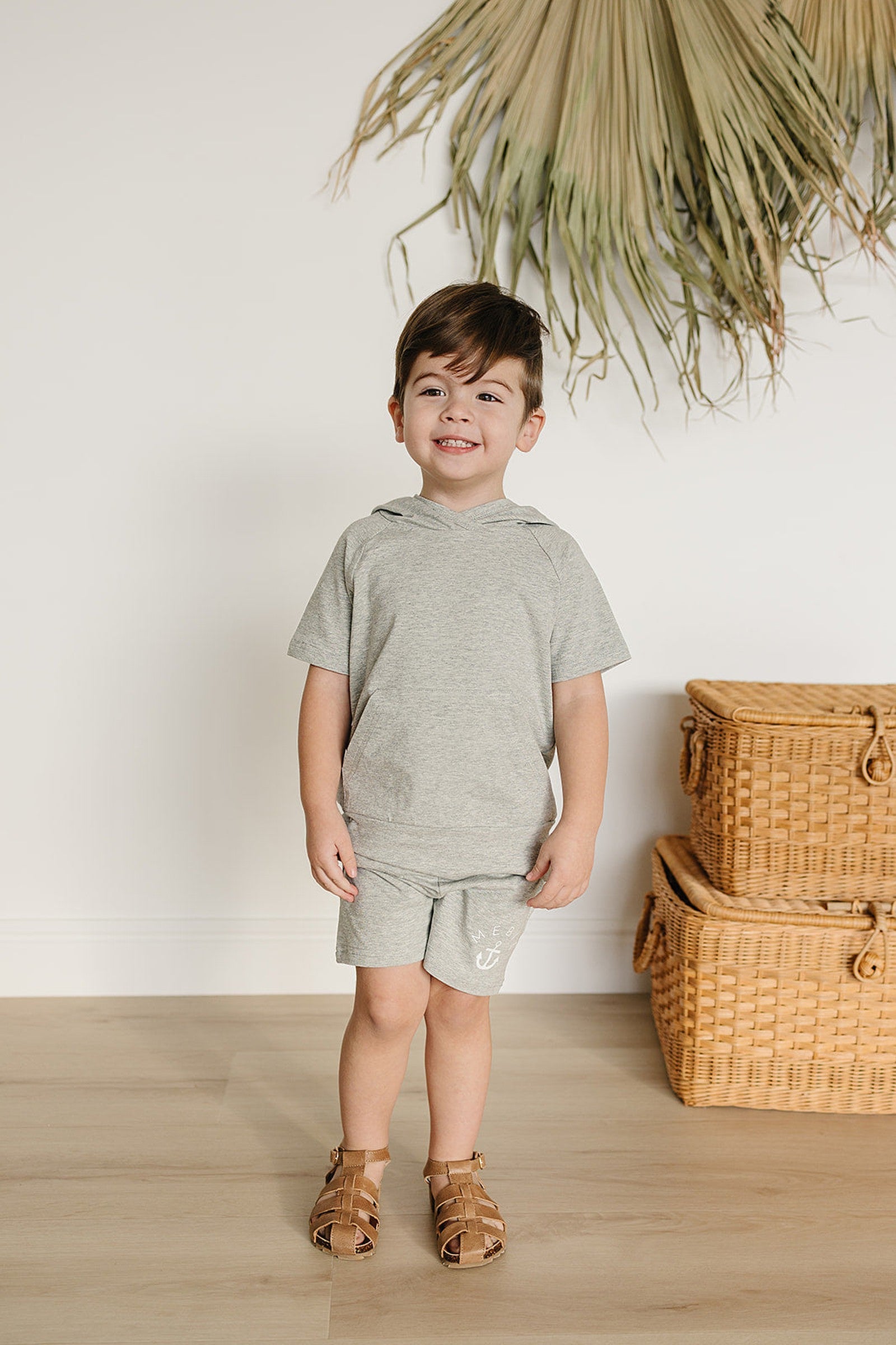 Baby & Toddler Boy Heather Grey Hooded T-Shirt, Cotton, Baby