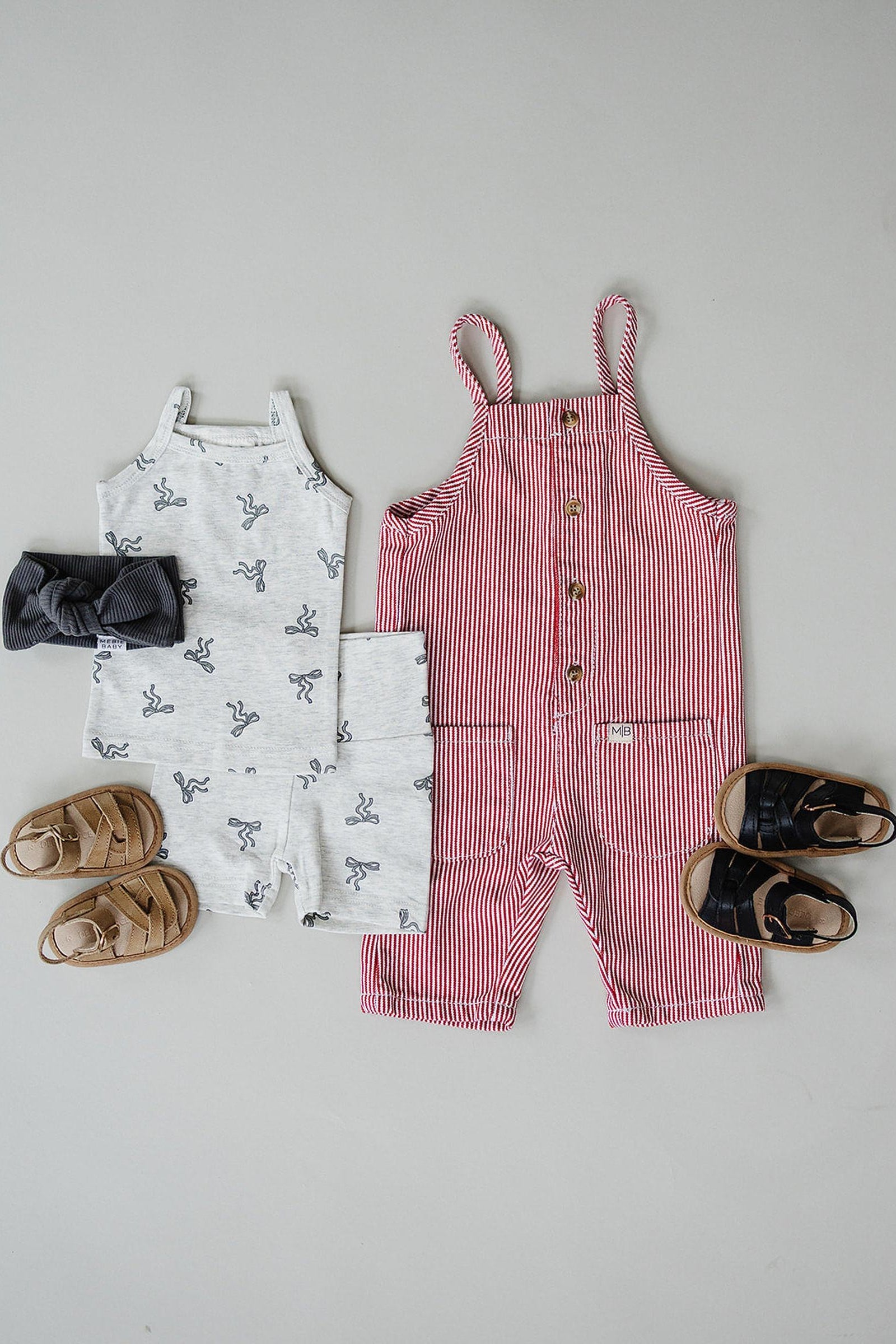 Cotton Bow Tank Top + Biker Short Set for Girls, Light Gray, Baby - Kids