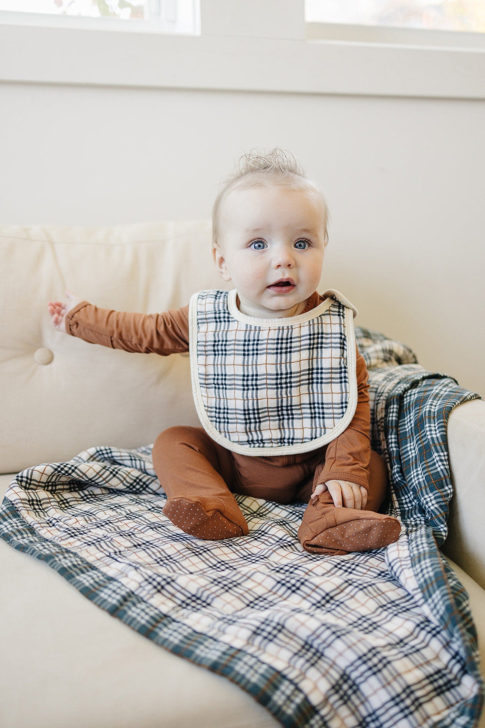 Vintage Plaid + Navy Plaid Lightweight Muslin Crib Quilt, 100% Cotton,