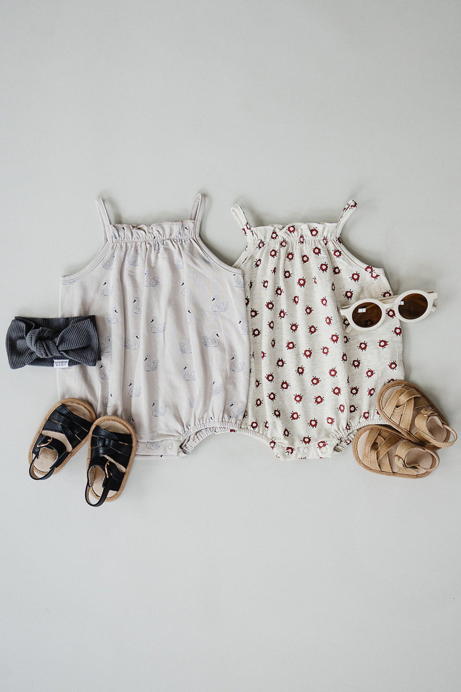 Cotton Floral Tank Bubble Romper for Baby Girls, Light Cream, Sizes 0-2T