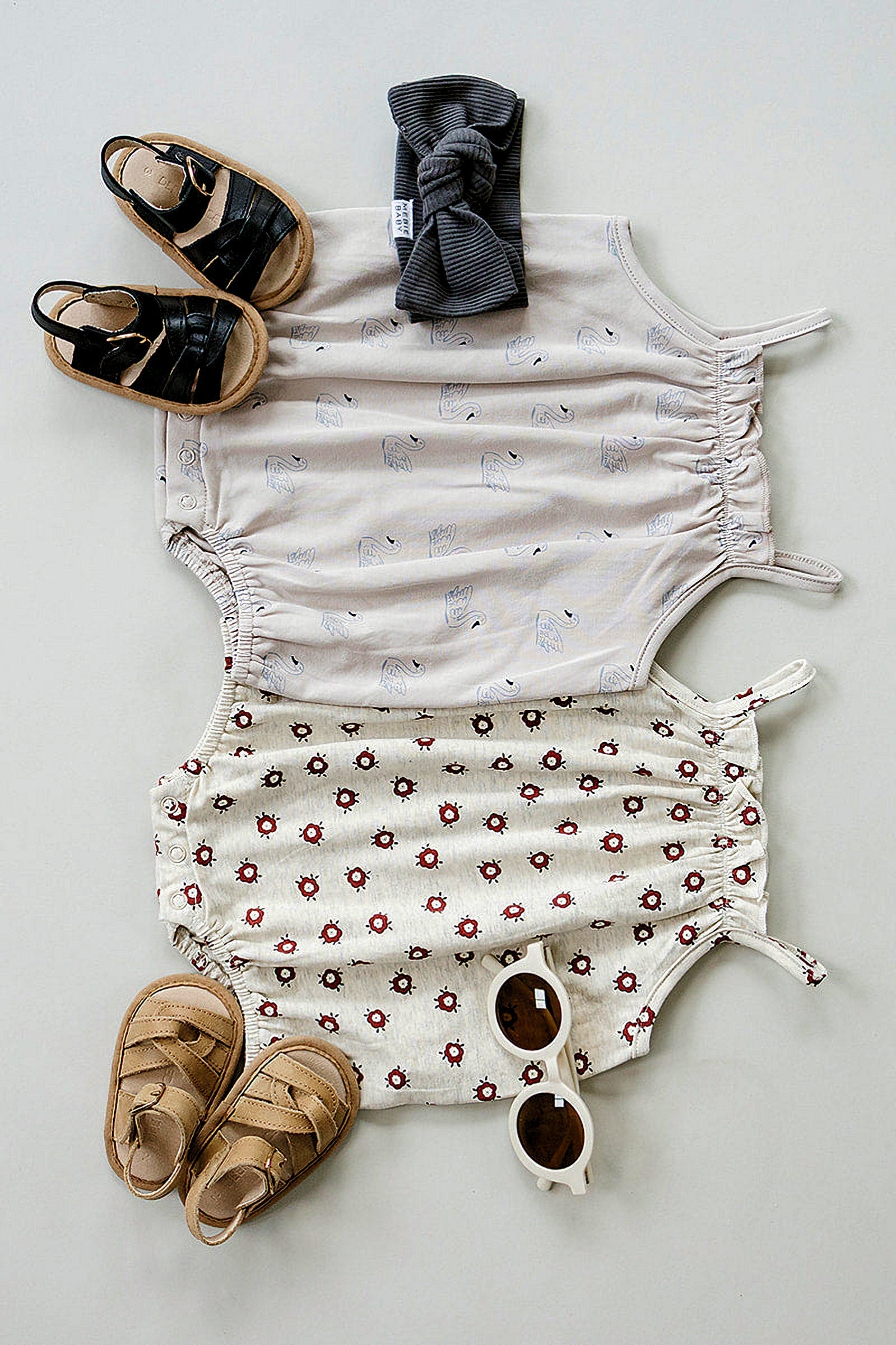 Cotton Swan Tank Bubble Romper for Baby Girls, Cream