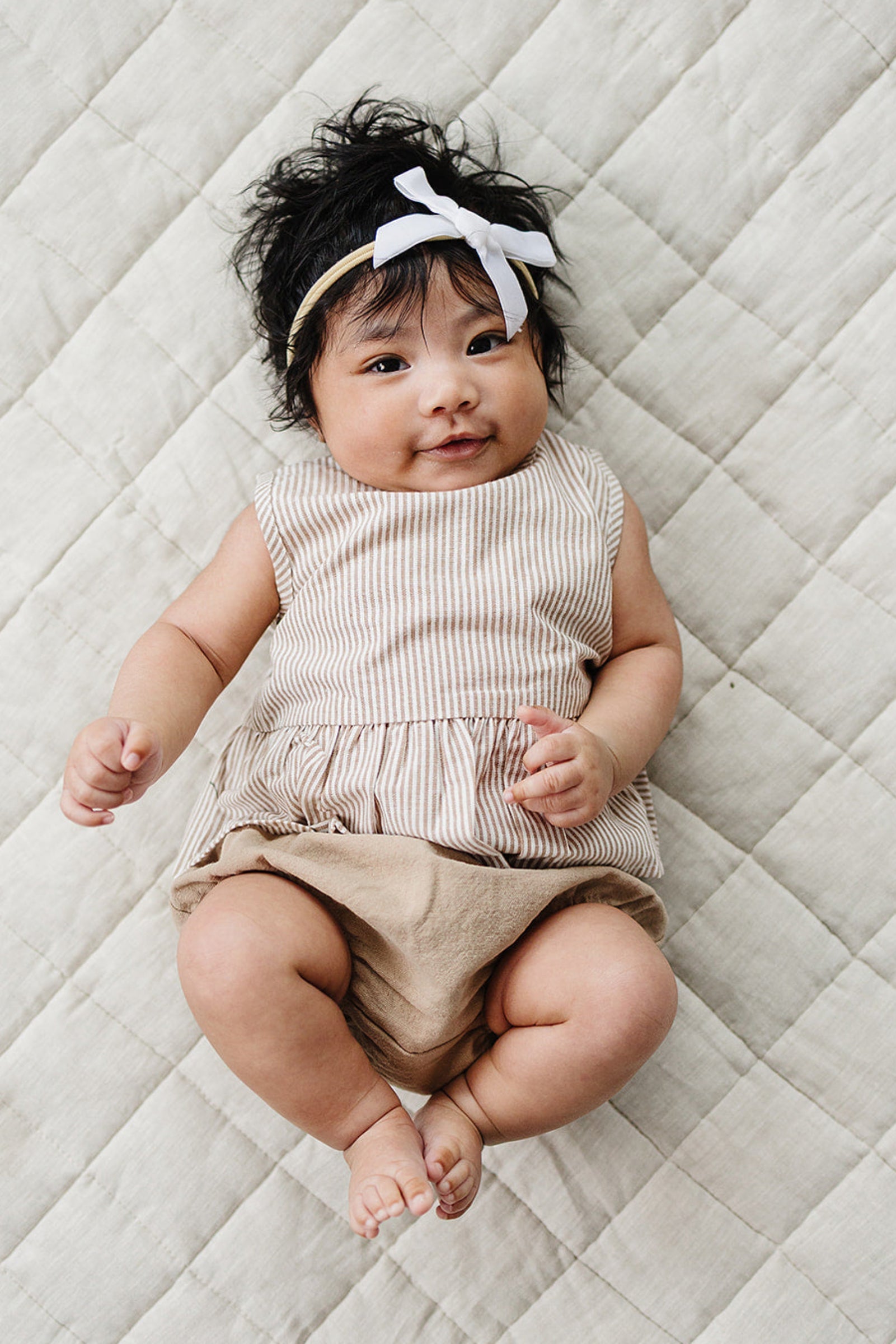 Tan Stripes Cotton Peplum Bloomer Set for Baby Girls, Sizes 0-2T