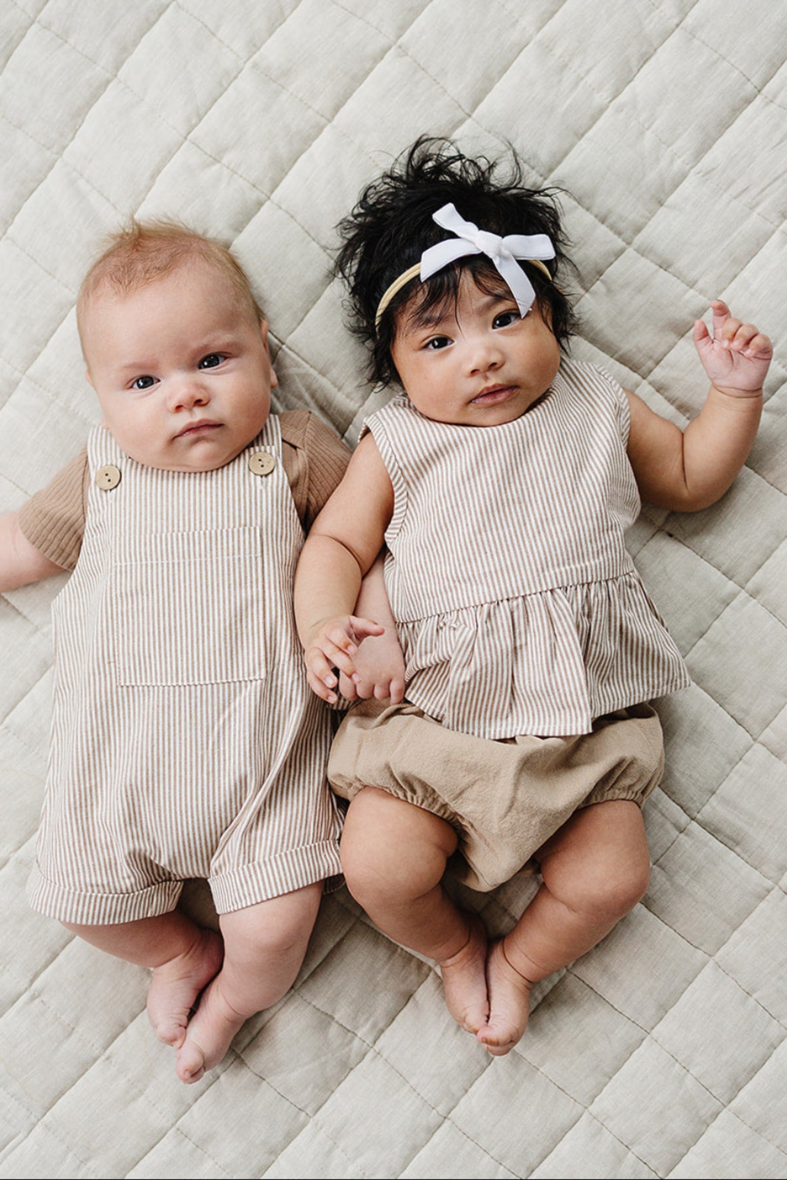 Tan Stripes Cotton Peplum Bloomer Set for Baby Girls, Sizes 0-2T