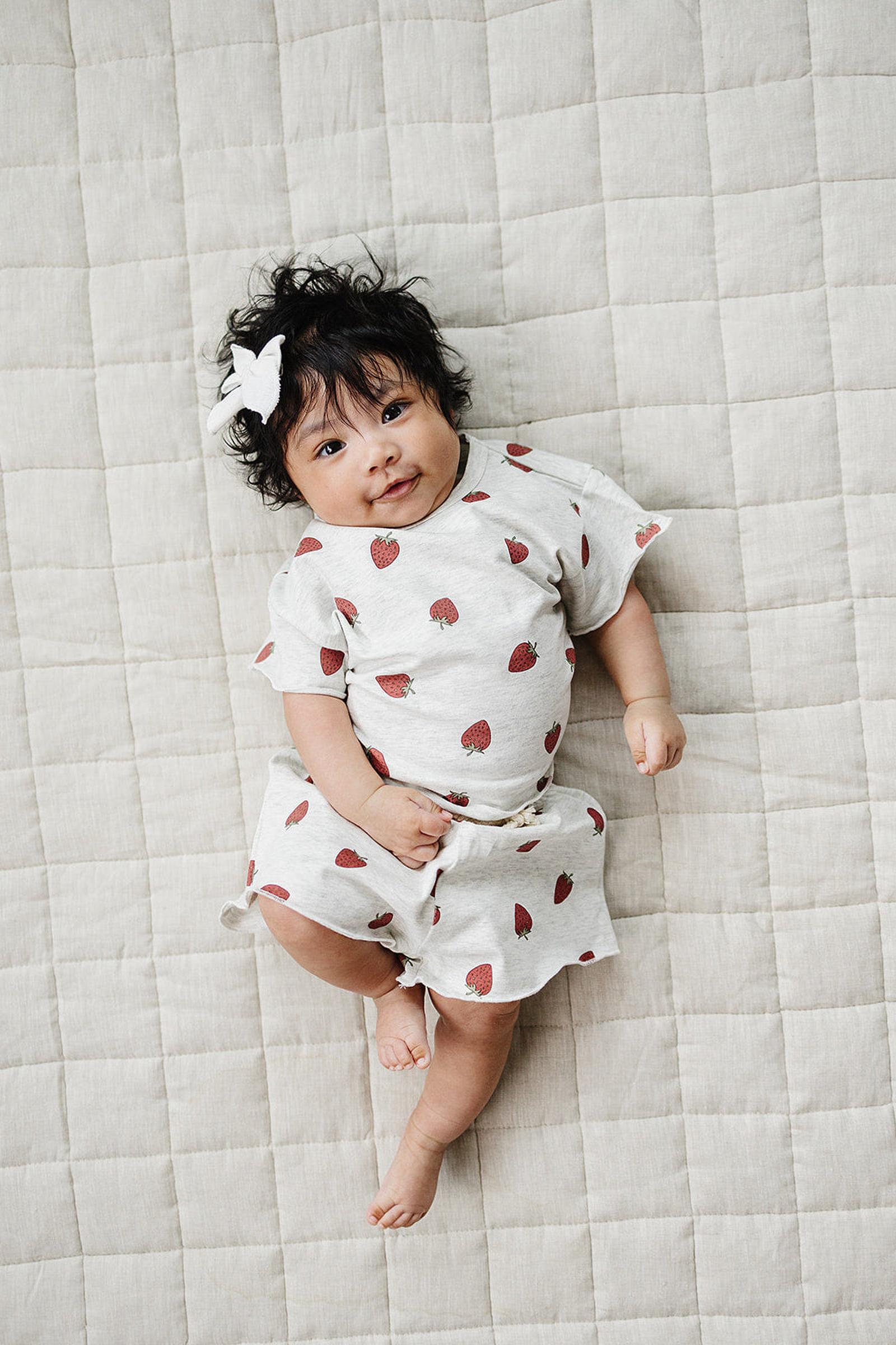 Cotton Strawberry Short Set for Girls, Light Grey, Baby - Kids