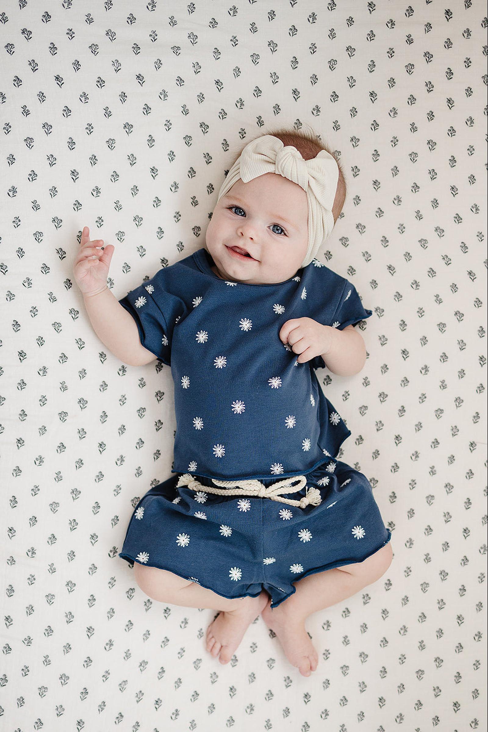 Cotton Daisy Short Set for Girls, Navy, Baby - Kids