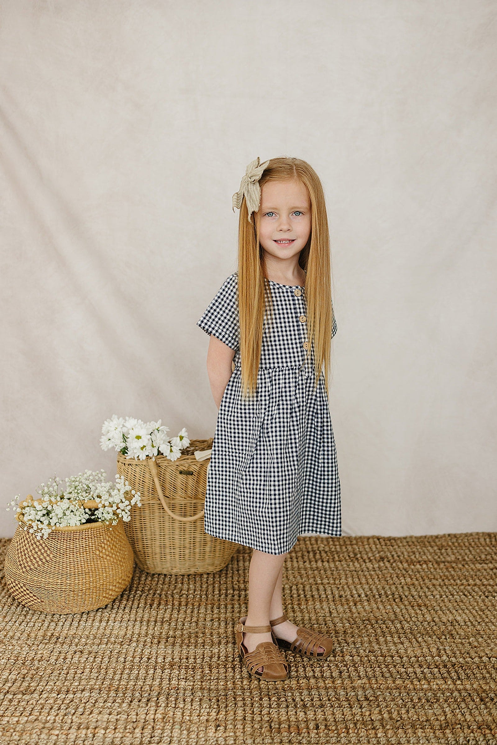 Navy Gingham Cotton Dress, 100% Cotton, Baby, Toddler & Kids