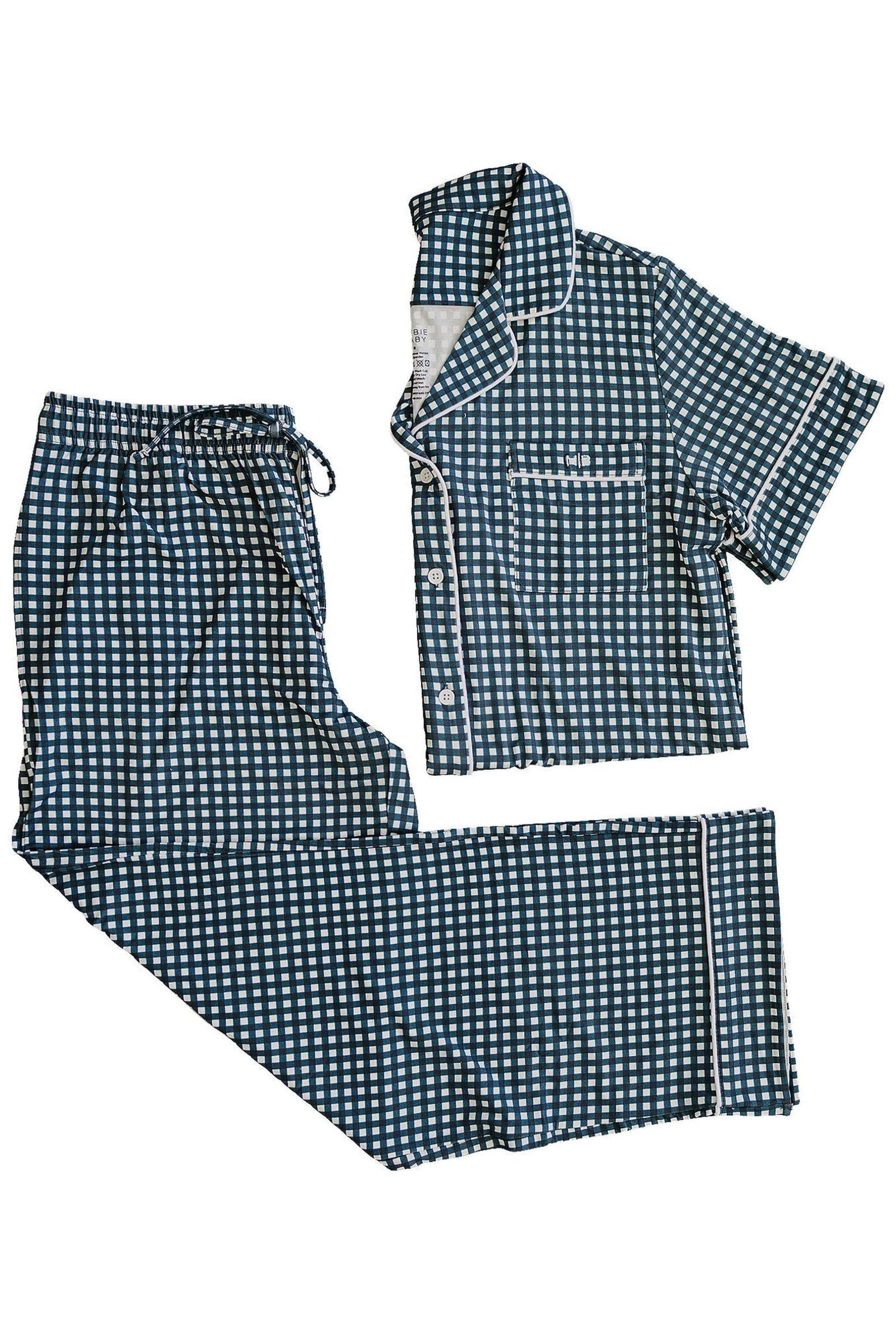 Women's Navy Gingham Pajama Set, Bamboo