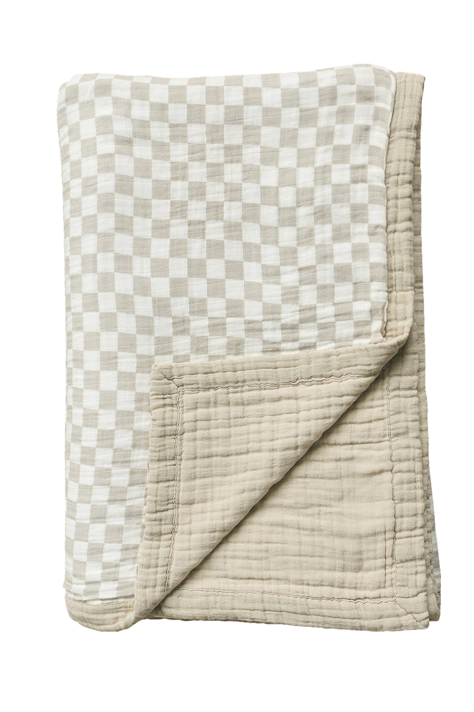 Taupe Checkered Muslin Twin Quilt, 100% Cotton, Baby Essentials