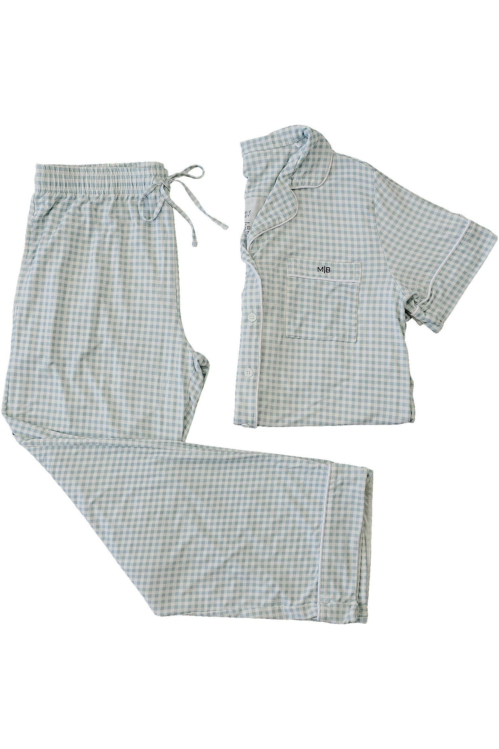 Women's Light Blue Gingham Pajama Set, Bamboo
