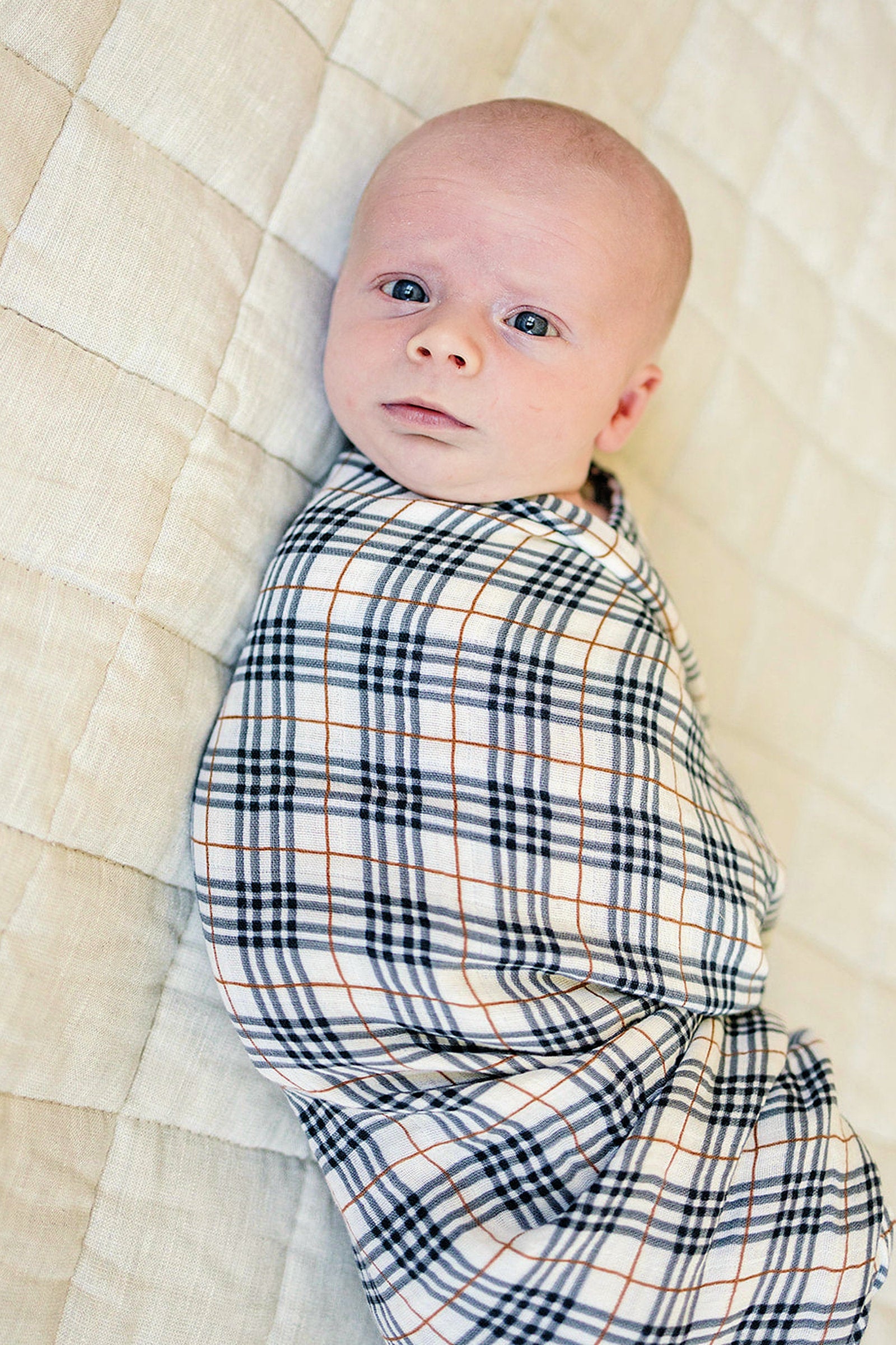 Vintage Plaid Muslin Swaddle Blanket, 100% Cotton, Baby Essentials