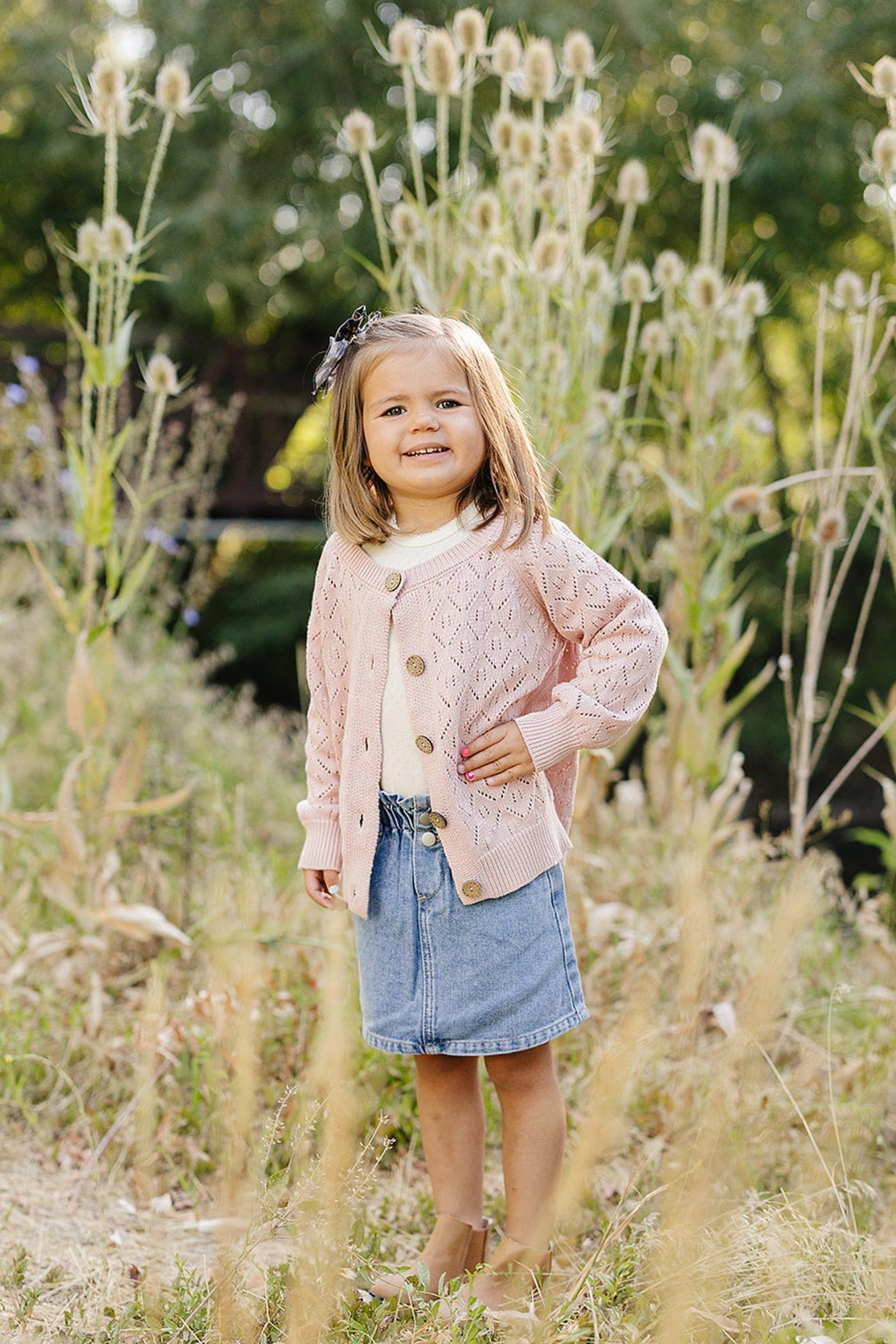 Pink Pointelle Button Down Cardigan, 100% Cotton, Sizes 0-7