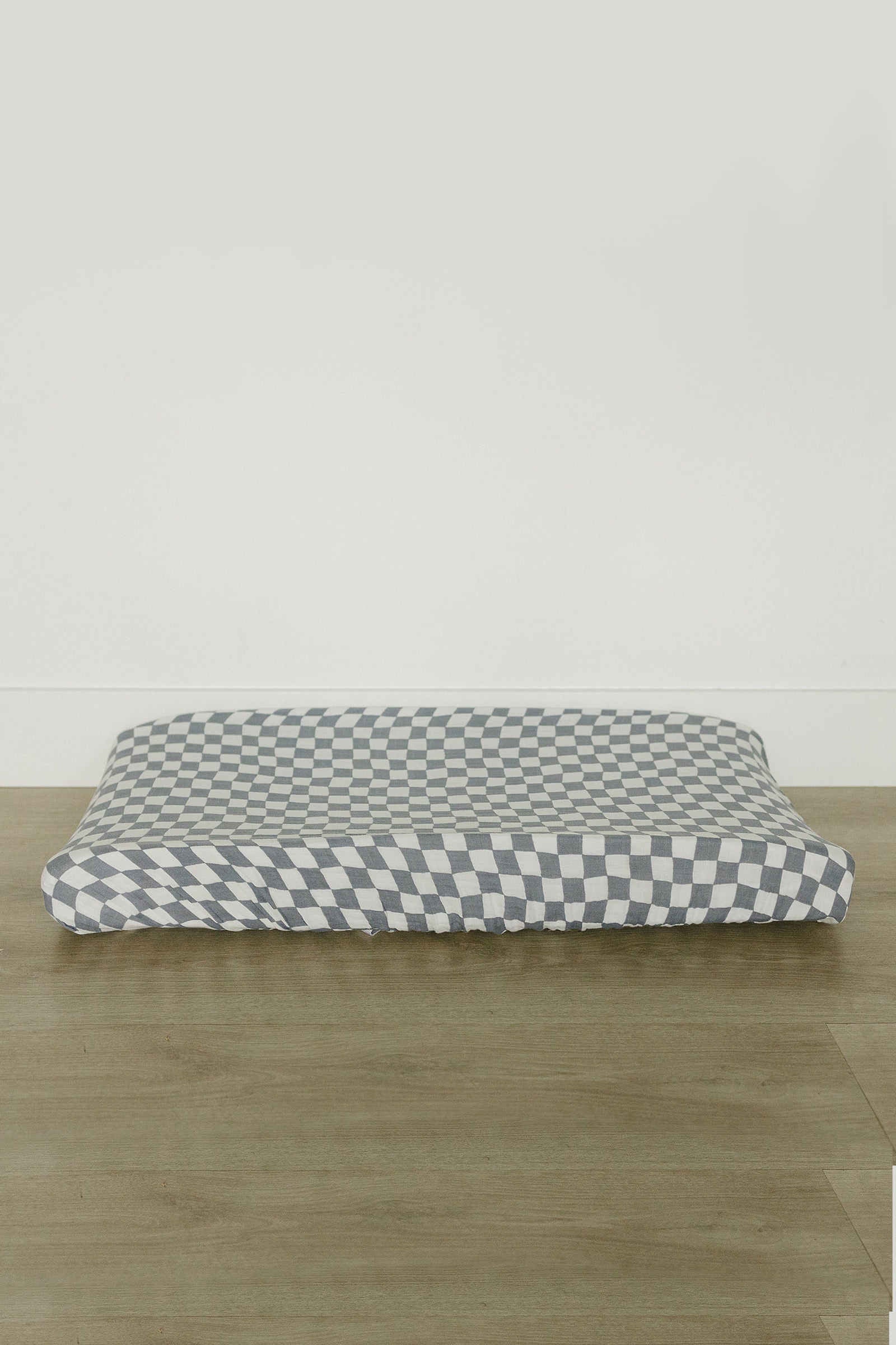 Dusty Blue Wavy Checkered Muslin Changing Pad Cover, Baby Essentials, 100% Cotton, Gender Neutral