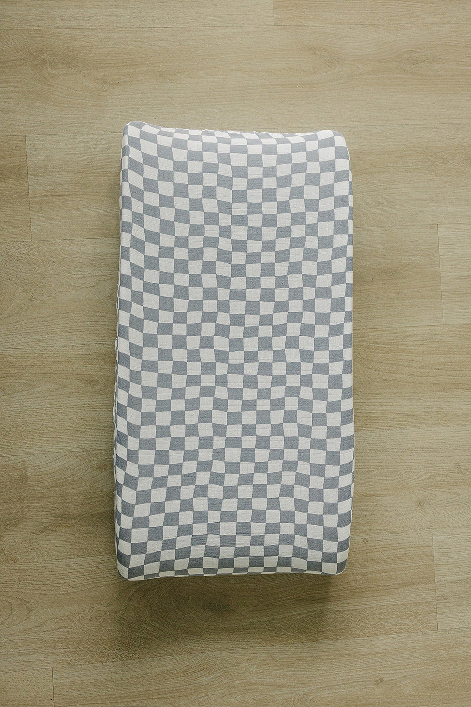 Dusty Blue Wavy Checkered Muslin Changing Pad Cover, Baby Essentials, 100% Cotton, Gender Neutral