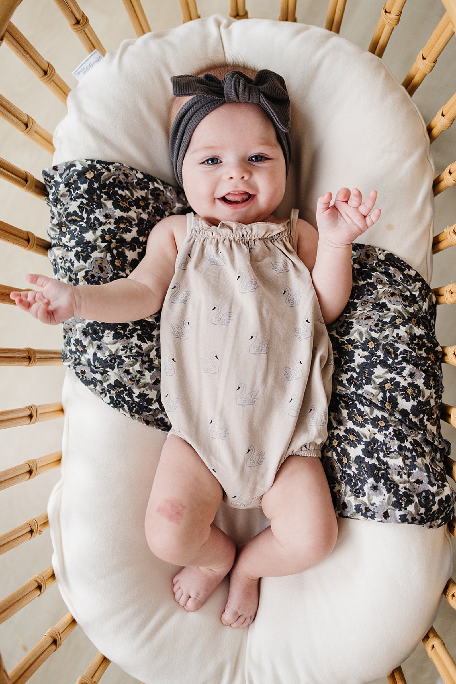 Cotton Swan Tank Bubble Romper for Baby Girls, Cream