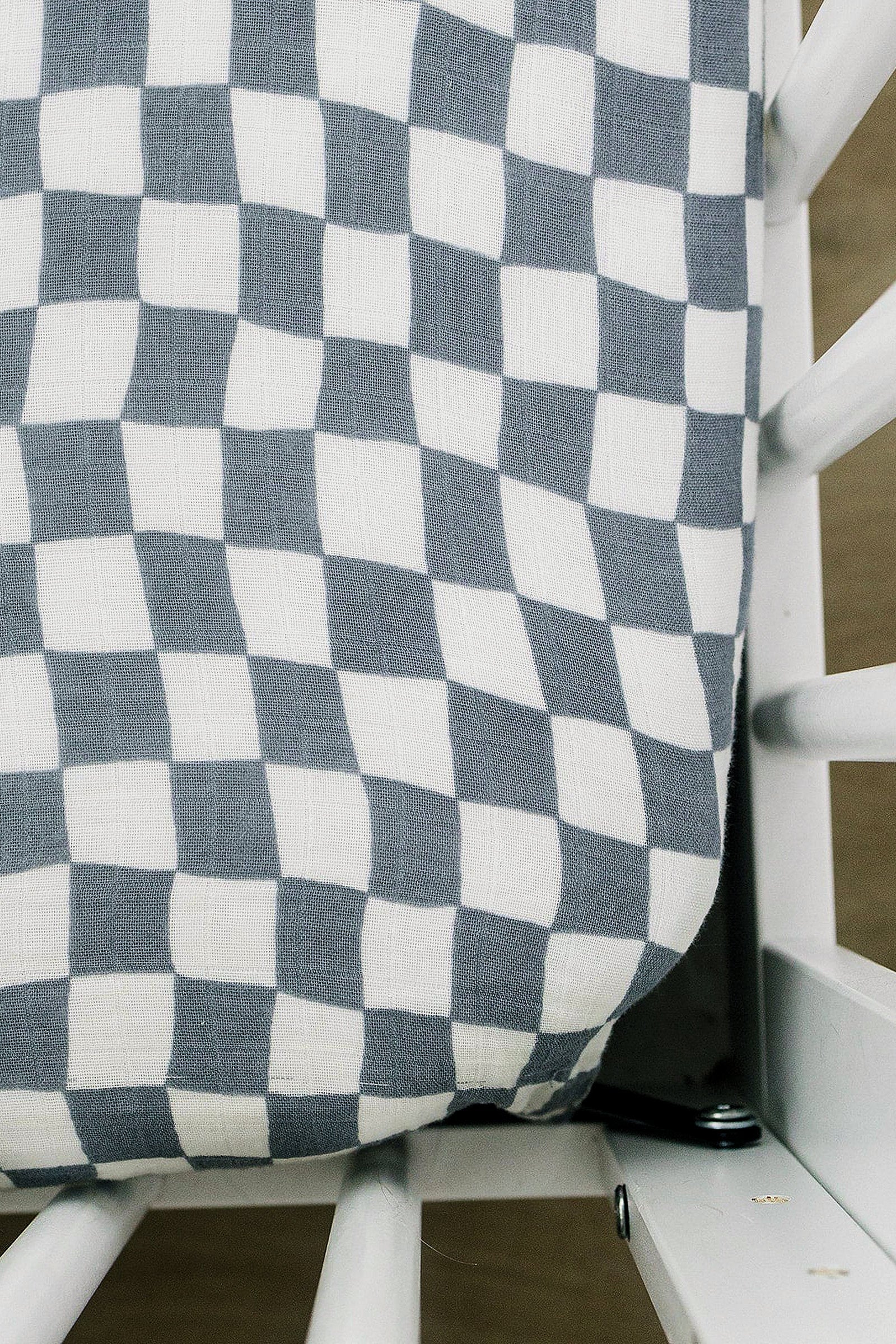 Dusty Blue Wavy Checkered Muslin Crib Sheet, 100% Cotton, Baby Essentials, Gender Neutral