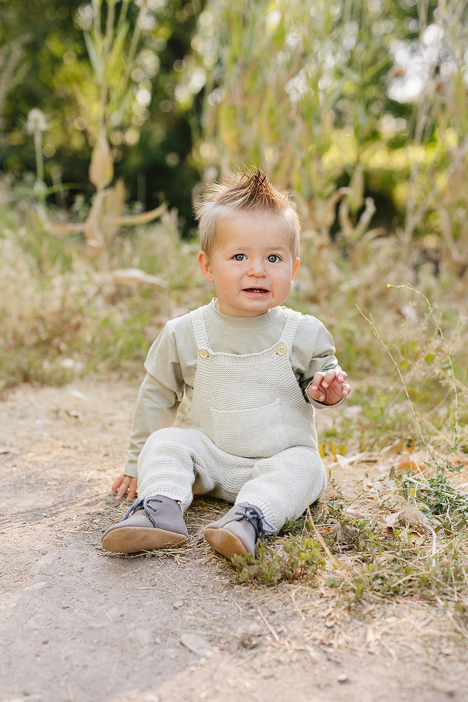 Grey Knit Overalls, 100% Cotton, Baby