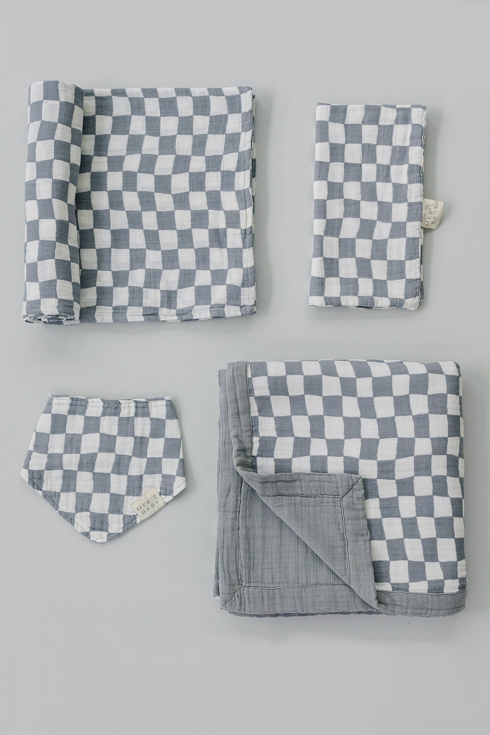 Dusty Blue Wavy Checkered Muslin Crib Sheet, 100% Cotton, Baby Essentials, Gender Neutral
