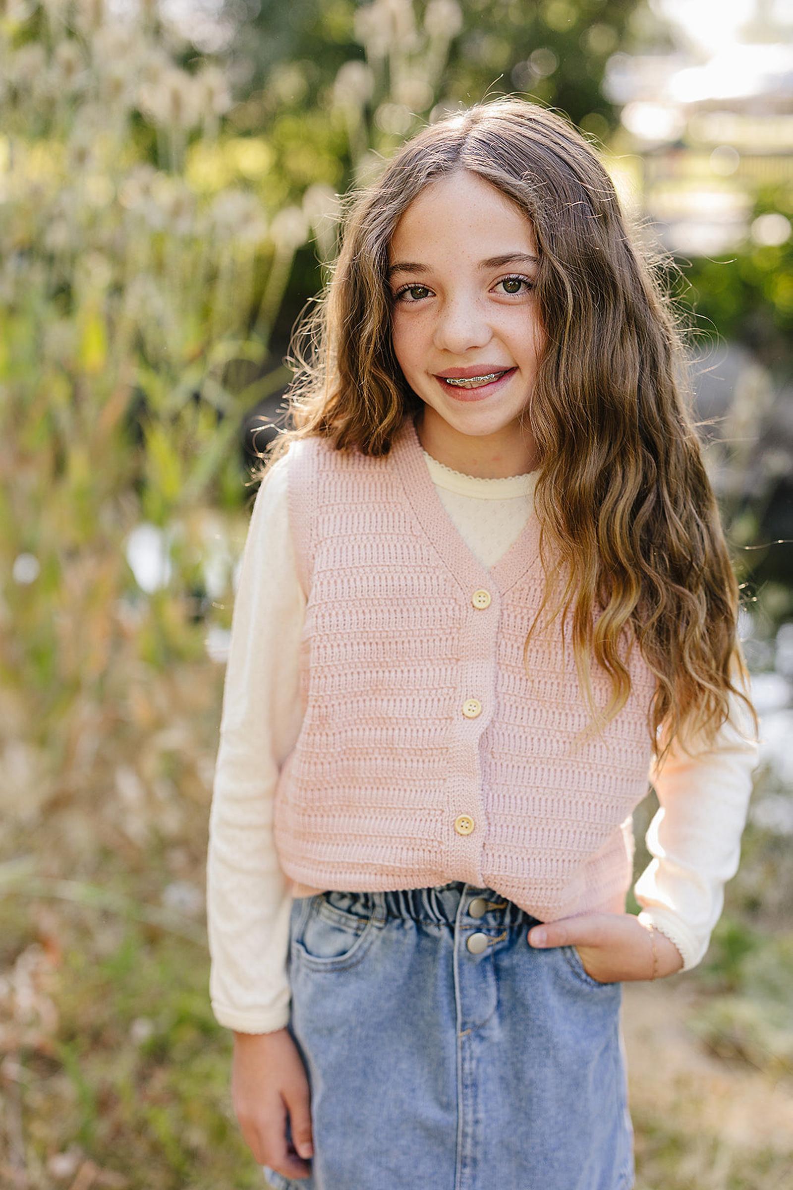 Pink Knit Button Down Vest, 100% Cotton, Sizes 6M-7