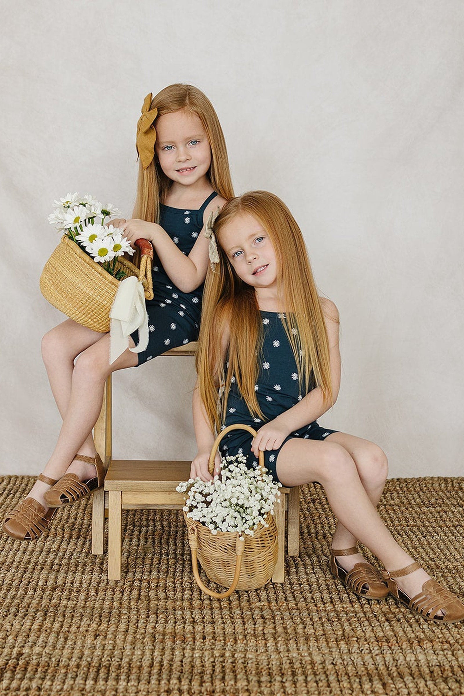 Girl Navy Daisies Tank Top + Biker Shorts Set, Cotton, Baby, Toddler & Kids