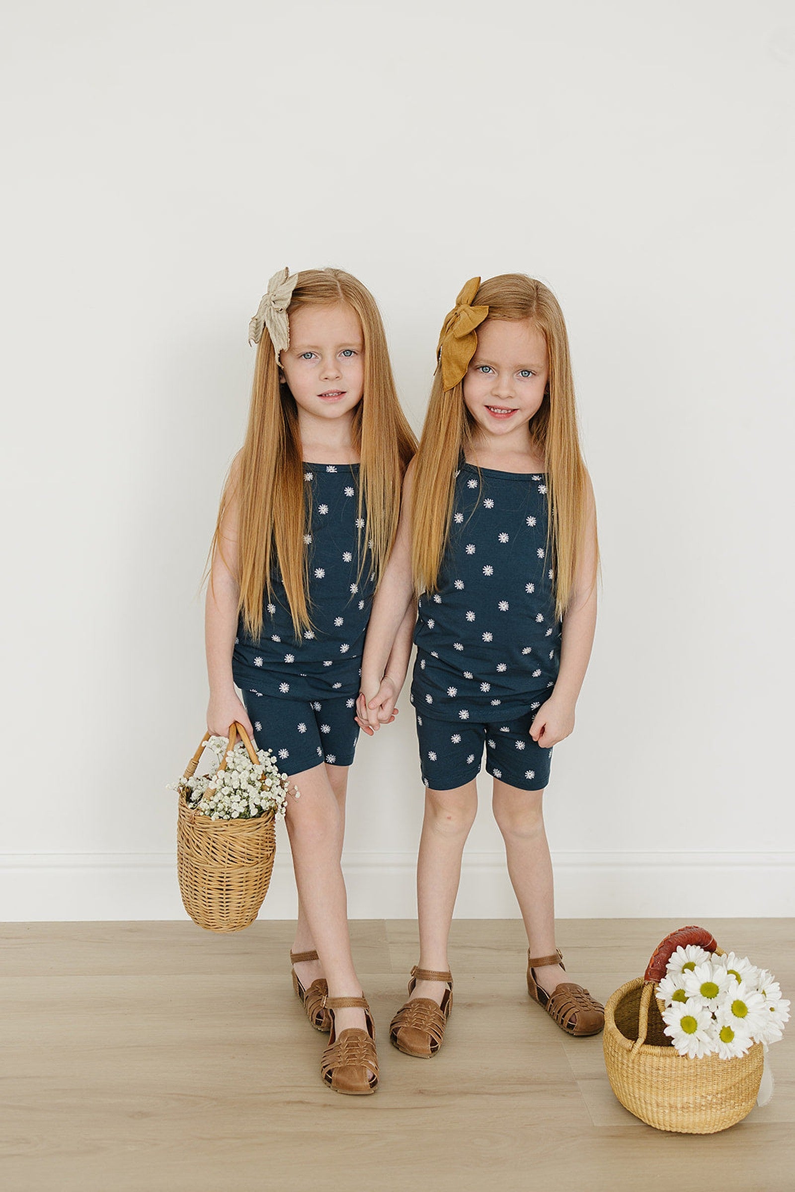 Girl Navy Daisies Tank Top + Biker Shorts Set, Cotton, Baby, Toddler & Kids