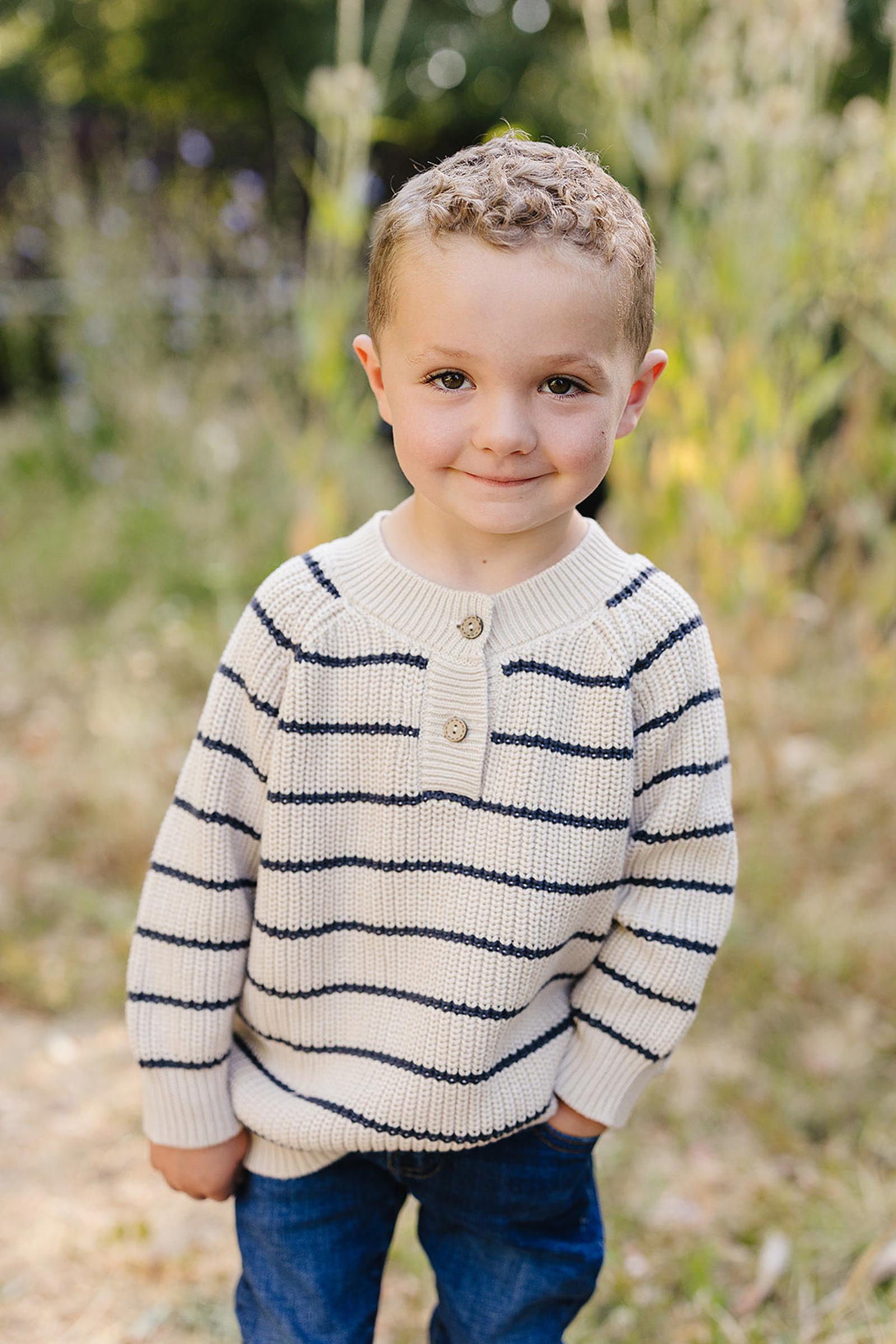 Navy Stripe Button Knit Sweater, 100% Cotton, Gender Neutral, Baby, Toddler & Kids