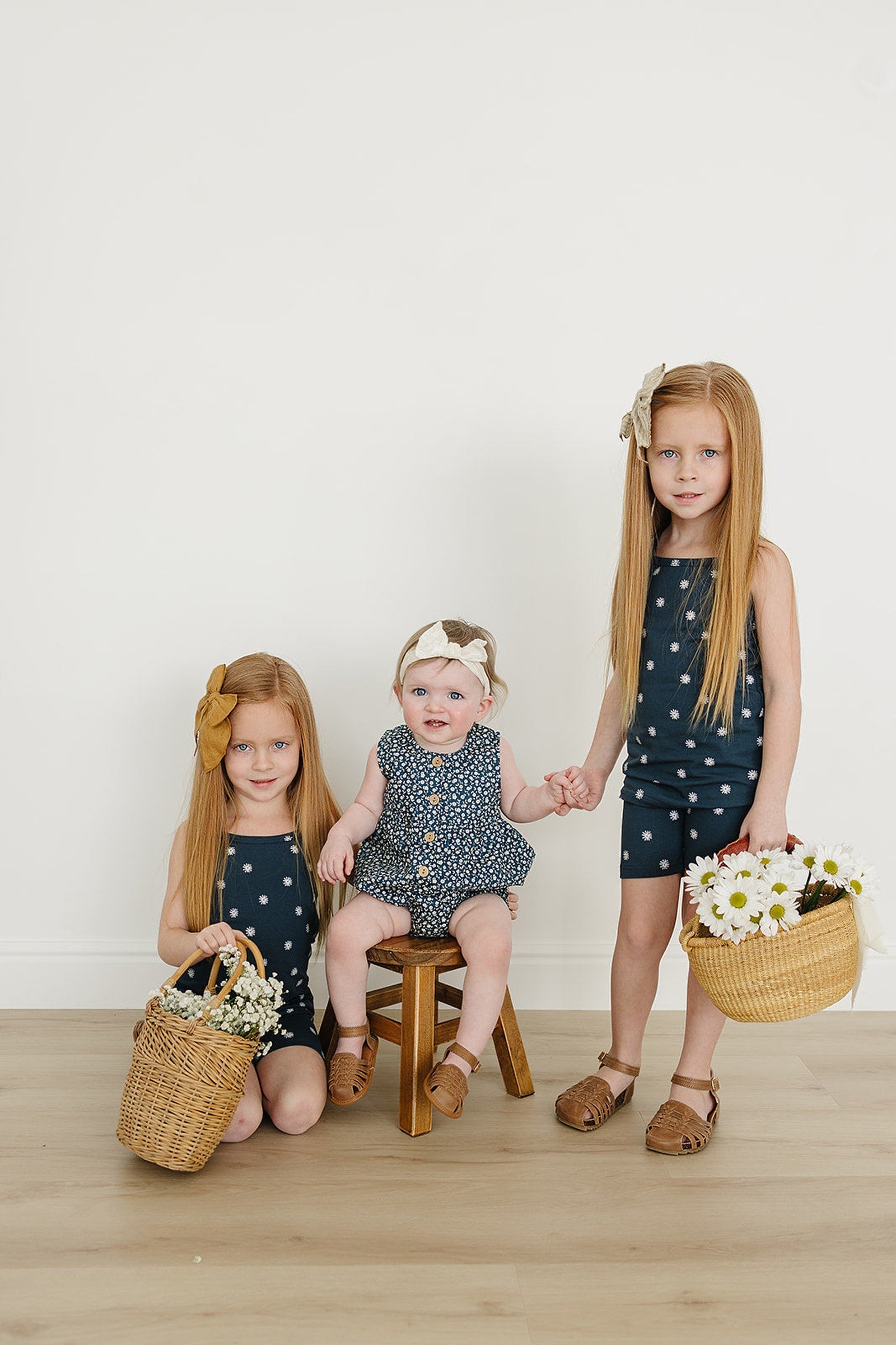 Girl Navy Daisies Tank Top + Biker Shorts Set, Cotton, Baby, Toddler & Kids