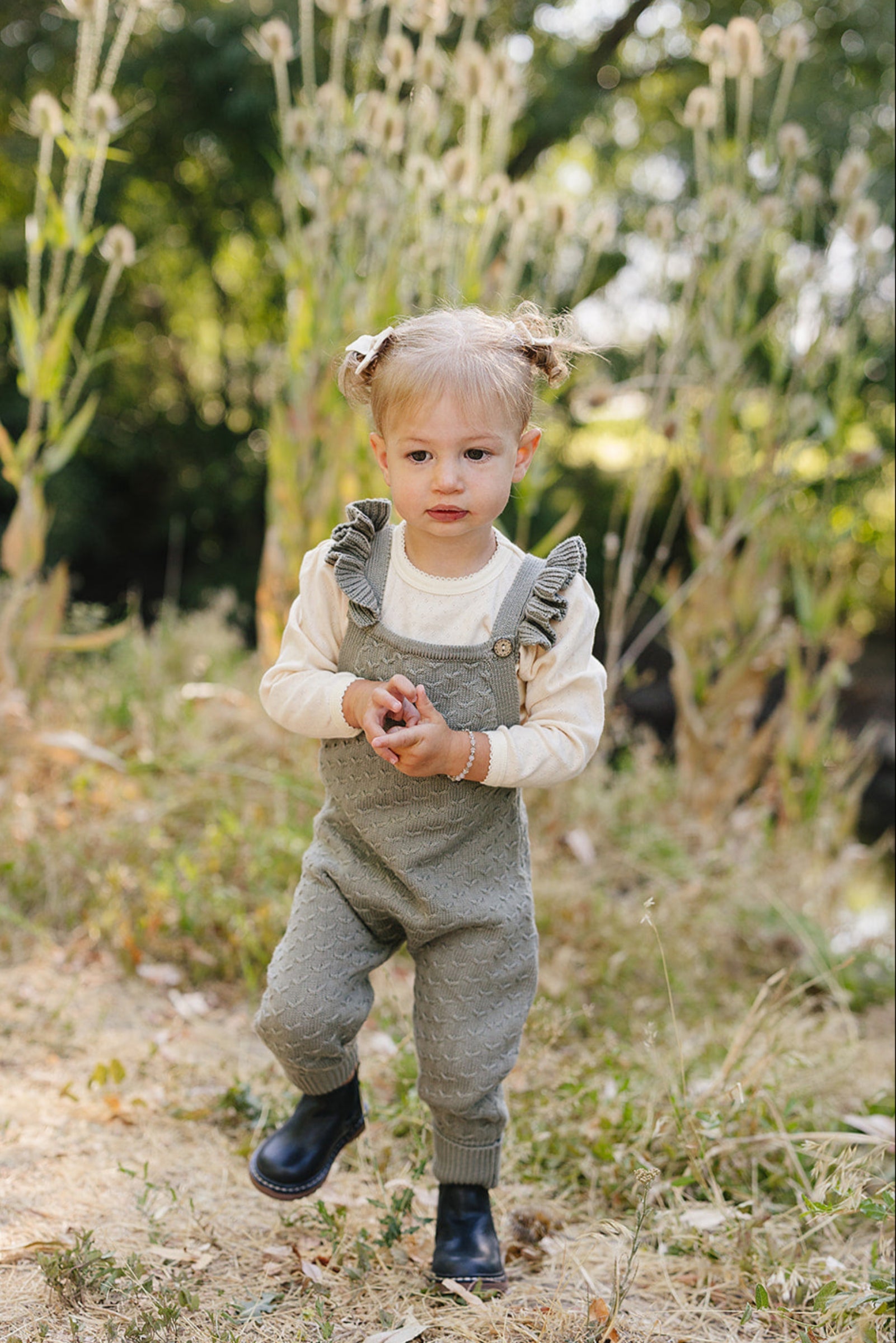 Green Ruffle Knit Overalls, 100% Cotton, Baby