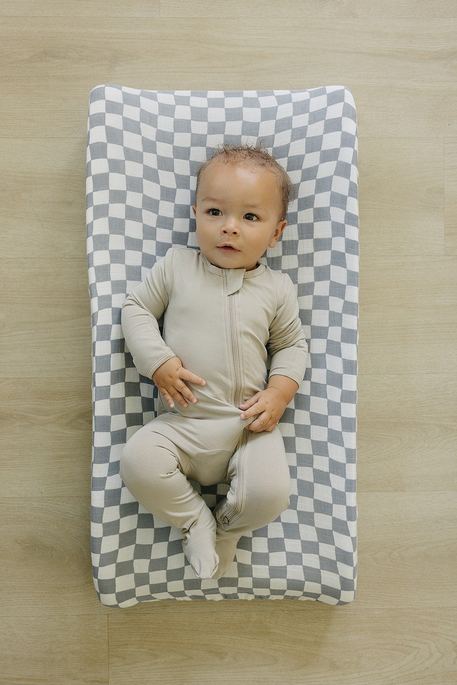 Dusty Blue Wavy Checkered Muslin Changing Pad Cover, Baby Essentials, 100% Cotton, Gender Neutral