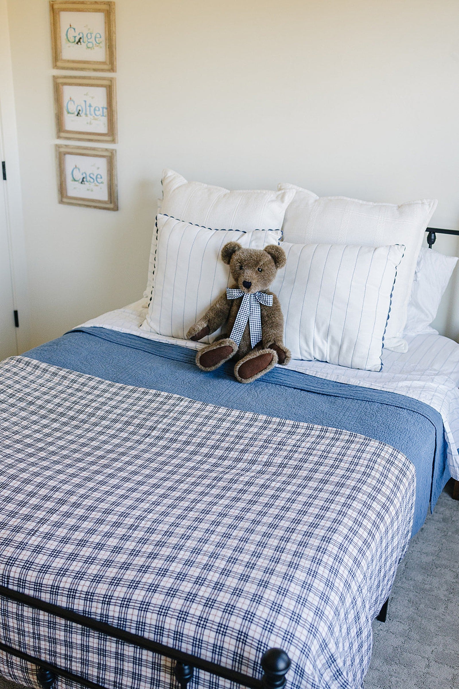 Vintage Plaid + Navy Plaid Muslin Twin Quilt, 100% Cotton, Baby Essentials
