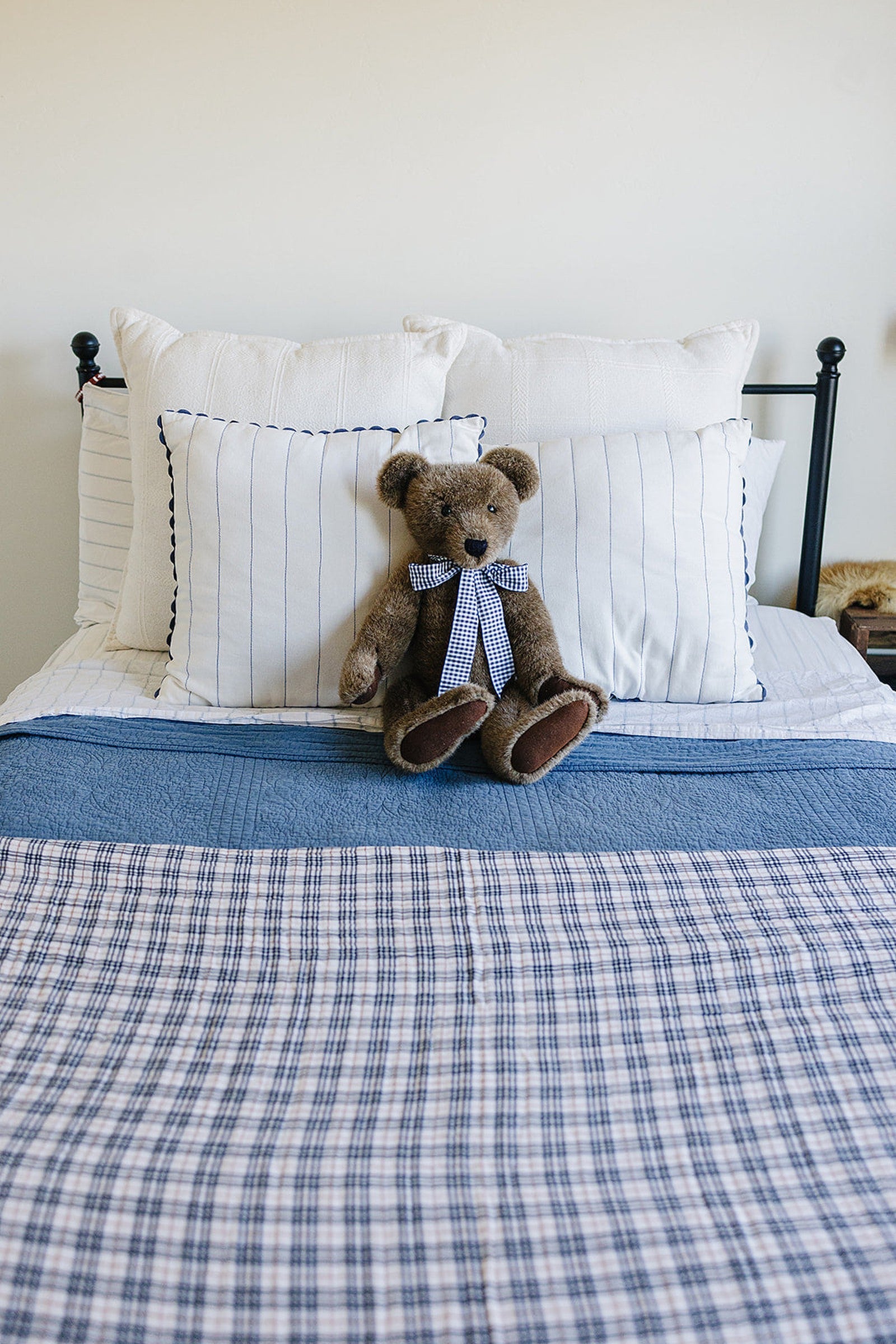 Vintage Plaid + Navy Plaid Muslin Twin Quilt, 100% Cotton, Baby Essentials