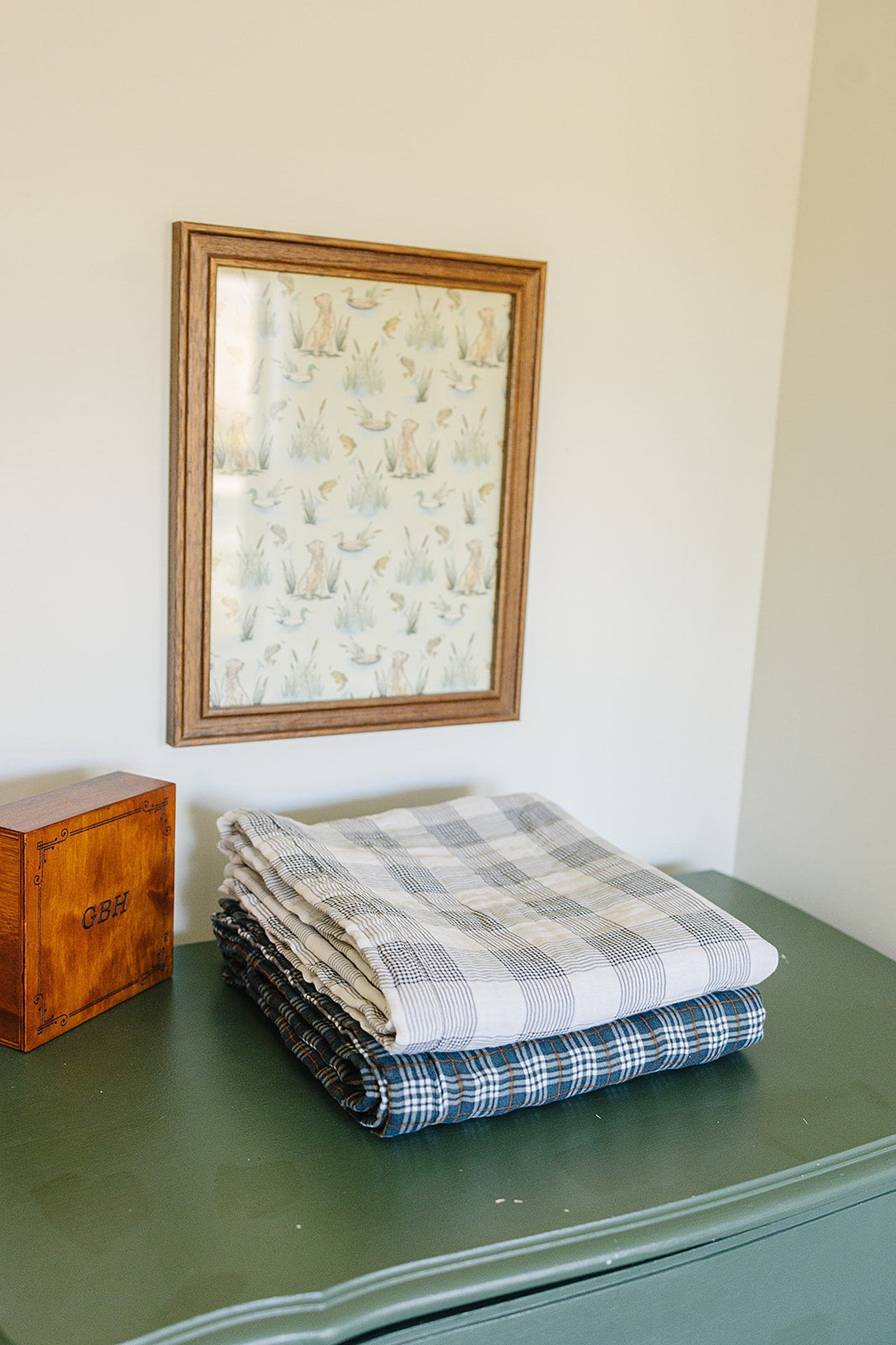Vintage Plaid + Navy Plaid Lightweight Muslin Crib Quilt, 100% Cotton,