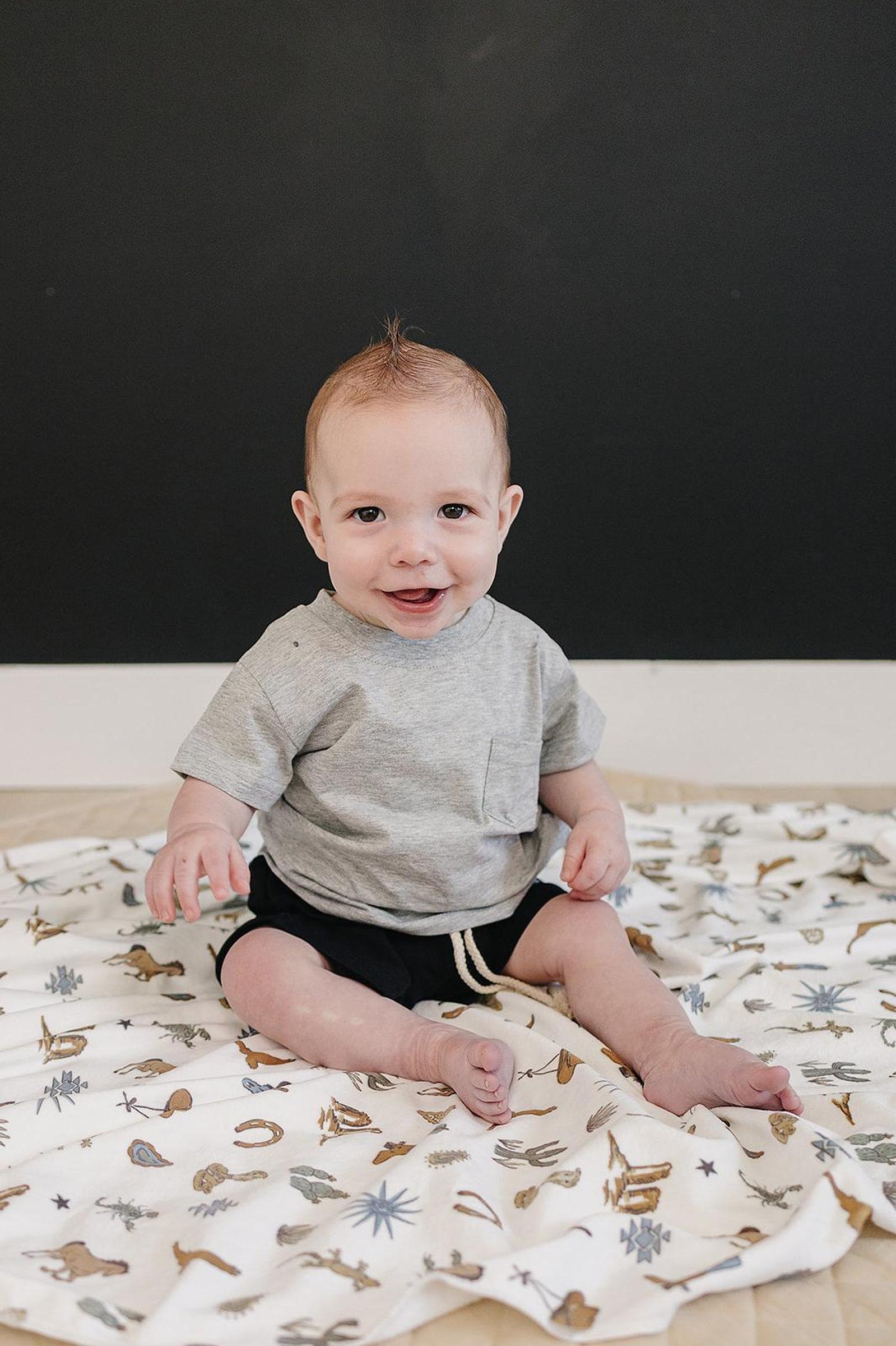 Grey Pocket Cotton T-Shirt, Baby - Kids