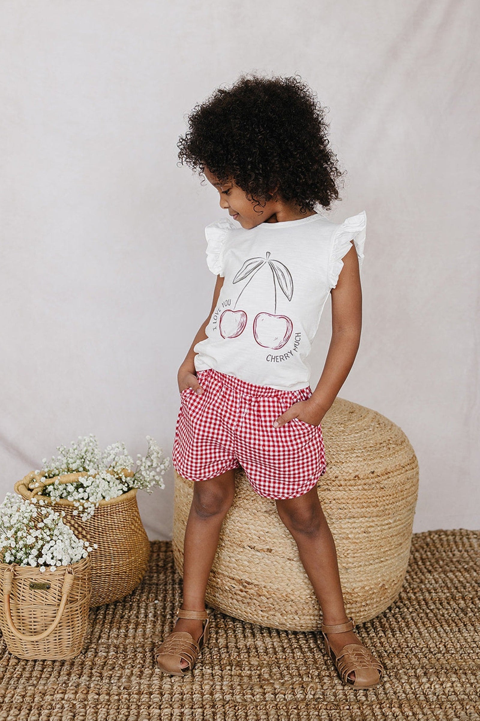 Cotton Red Gingham Shorts for Girls, Baby - Kids
