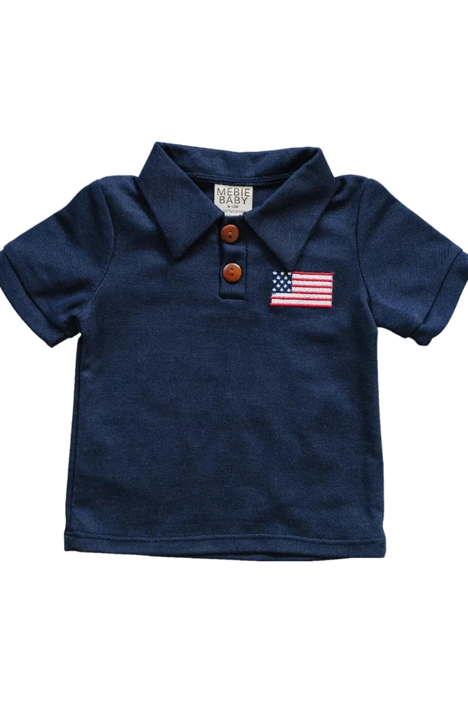 Navy Cotton Flag Polo, Kids