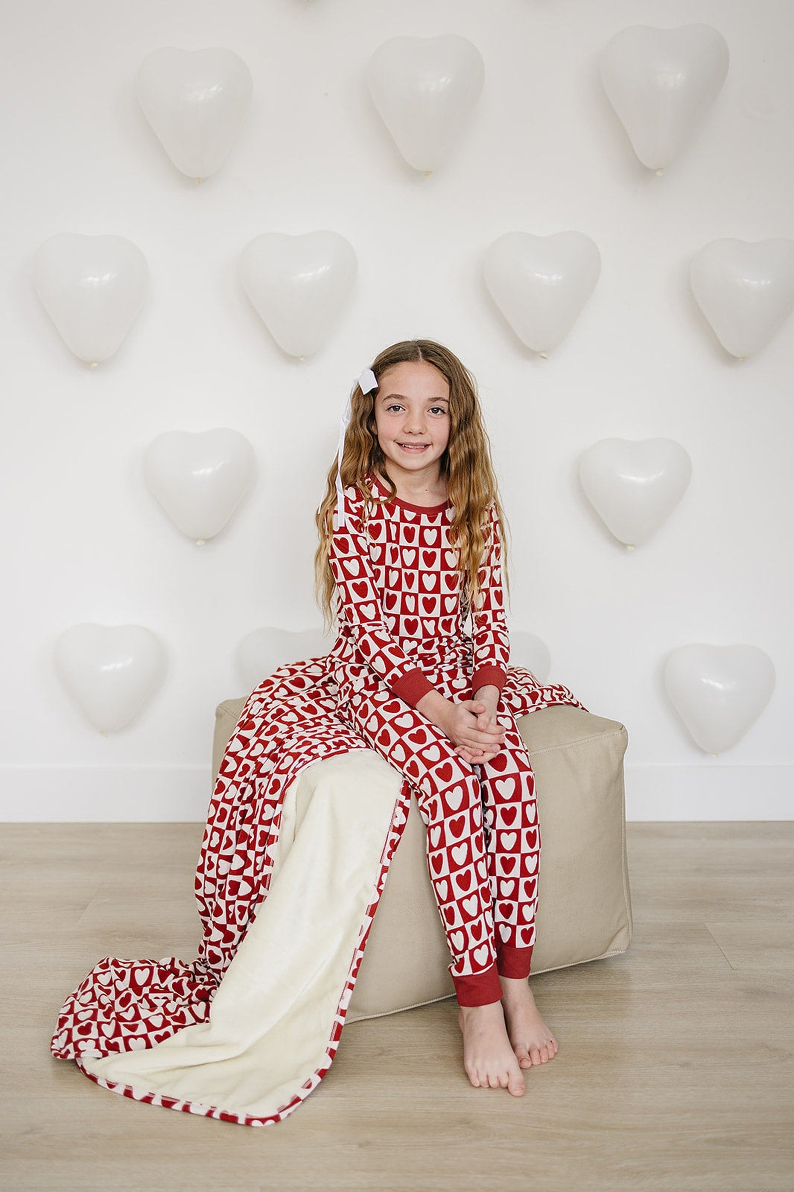 Checkered Hearts Ribbed Cozy Pajama Set, Bamboo, Family Matching Outfits