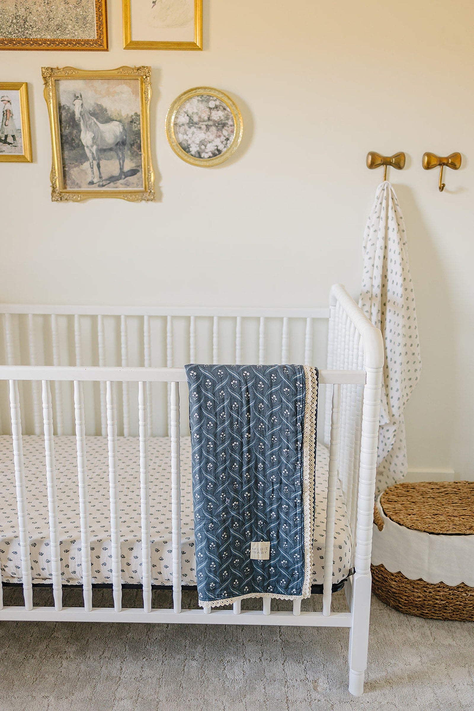 Navy Berry + Cream Berry Lace Muslin Crib Quilt, 100% Cotton, Modern, Gender Neutral, Baby