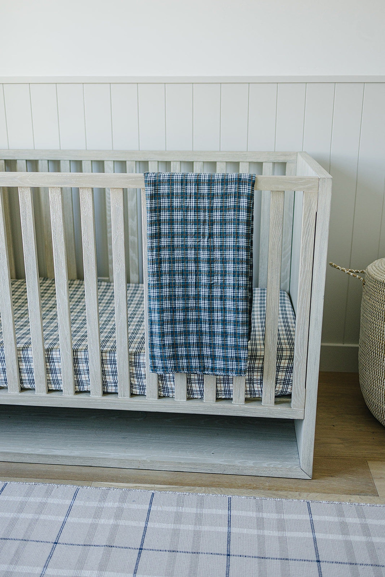 Vintage Plaid + Navy Plaid Lightweight Muslin Crib Quilt, 100% Cotton,