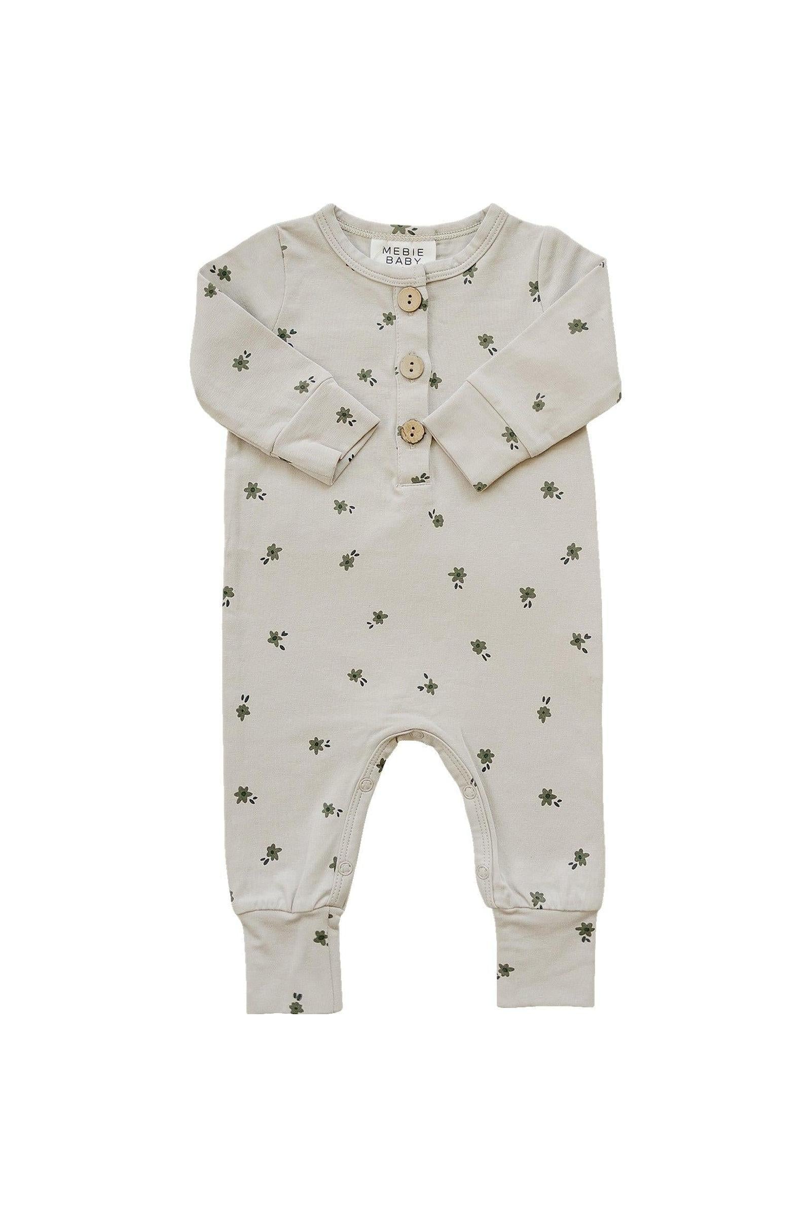 Charming Floral Long Sleeve Romper, Button-up Front, Cotton, Baby