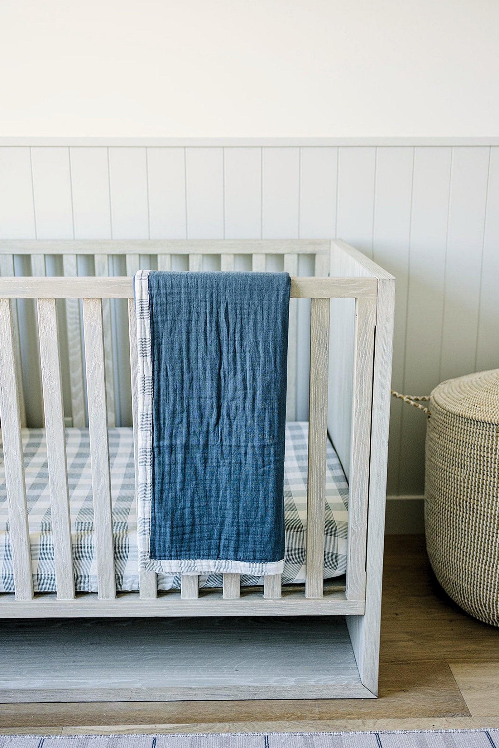 Coastal Plaid + Navy Crib Lightweight Muslin Crib Quilt, 100% Cotton, Baby Essentials