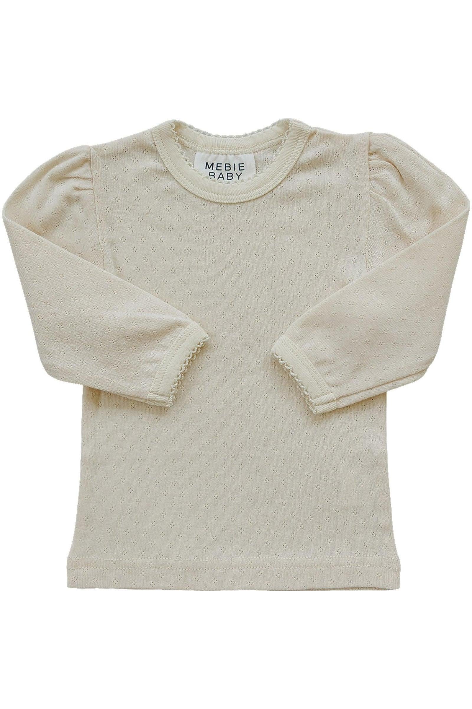 Cream Pointelle Long Sleeve T-Shirt, 100% Cotton, Baby, Toddler & Kids