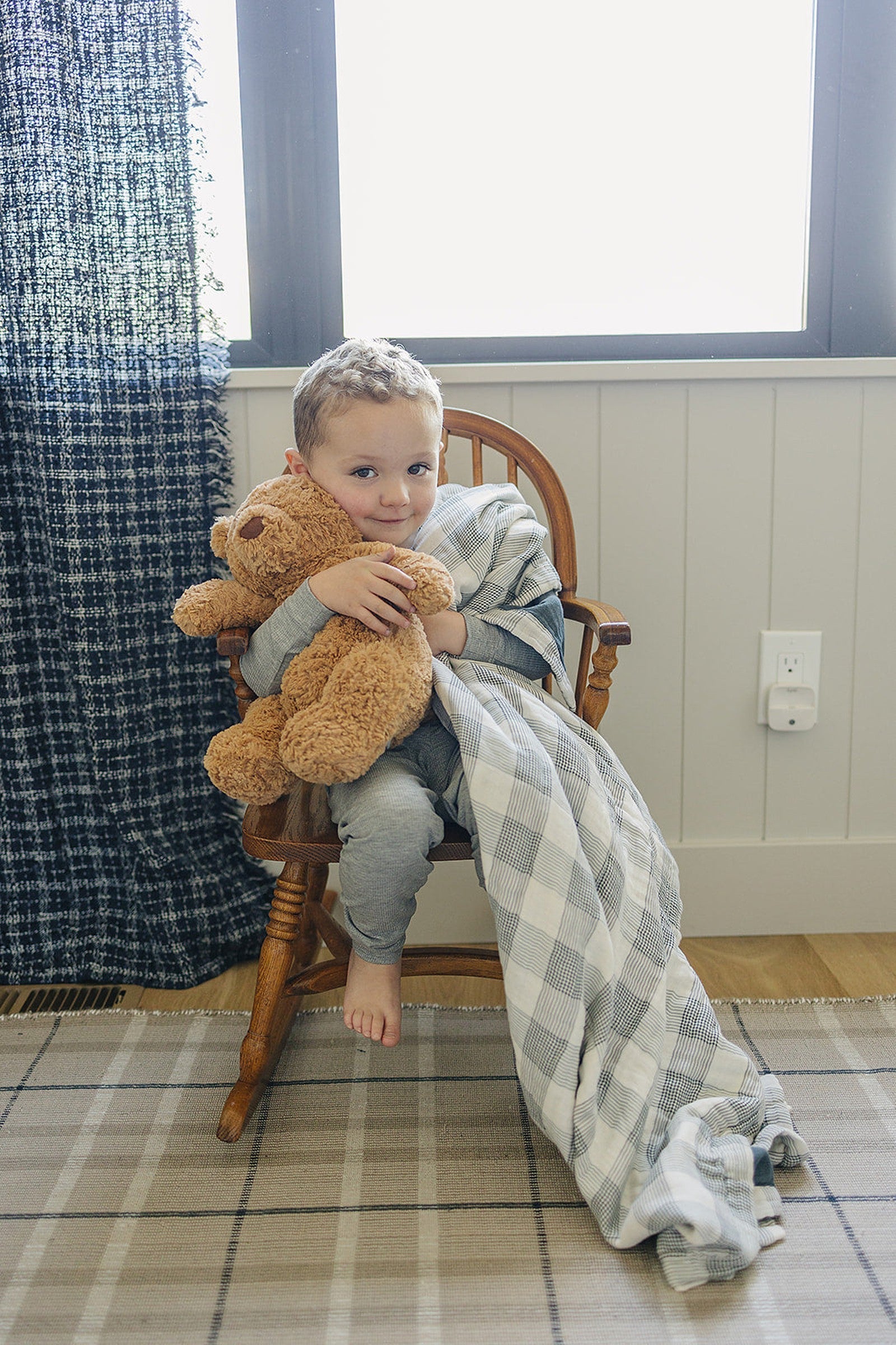 Coastal Plaid + Navy Crib Lightweight Muslin Crib Quilt, 100% Cotton, Baby Essentials