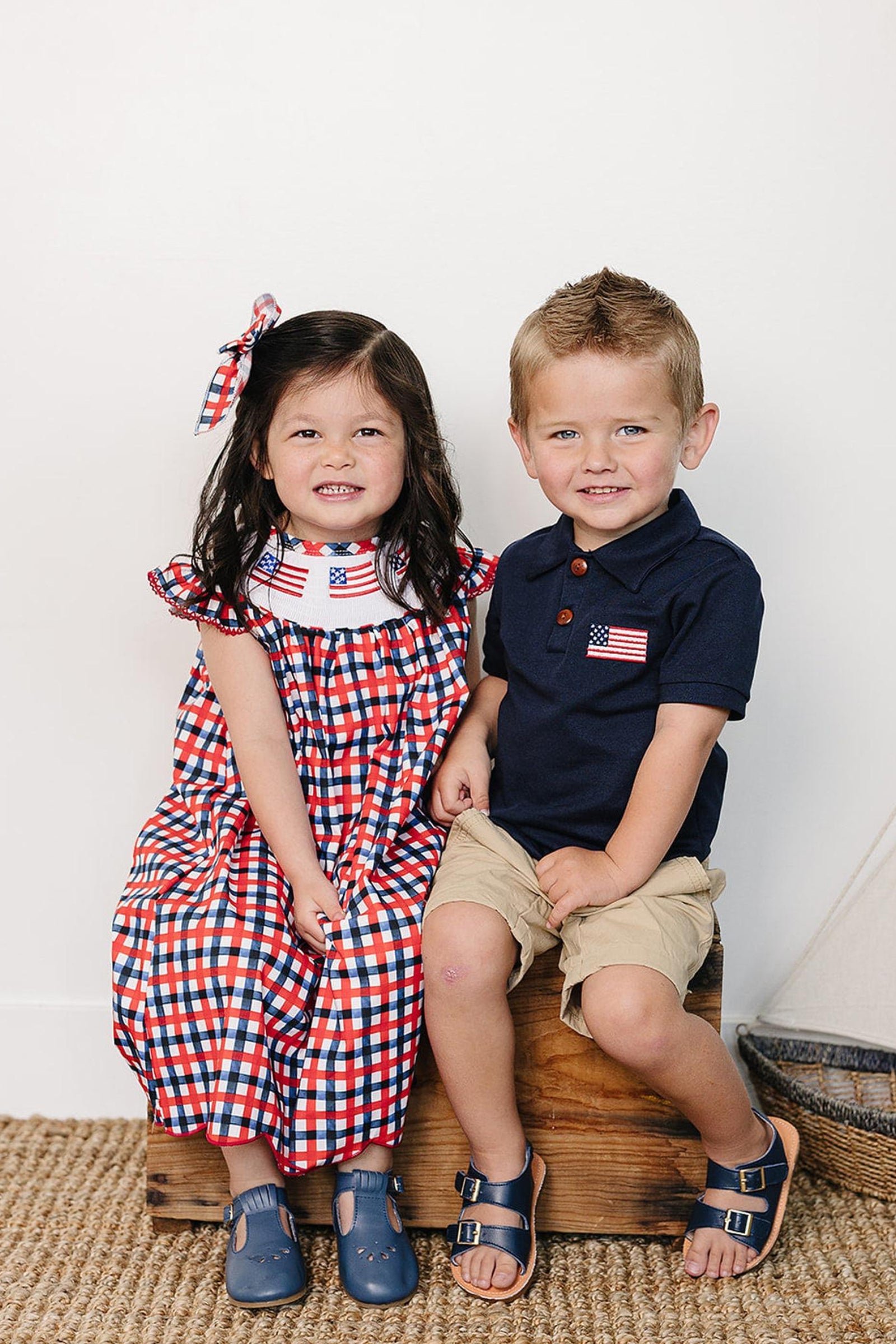 Smocked Plaid Cotton Flag Dress, Baby - Kids