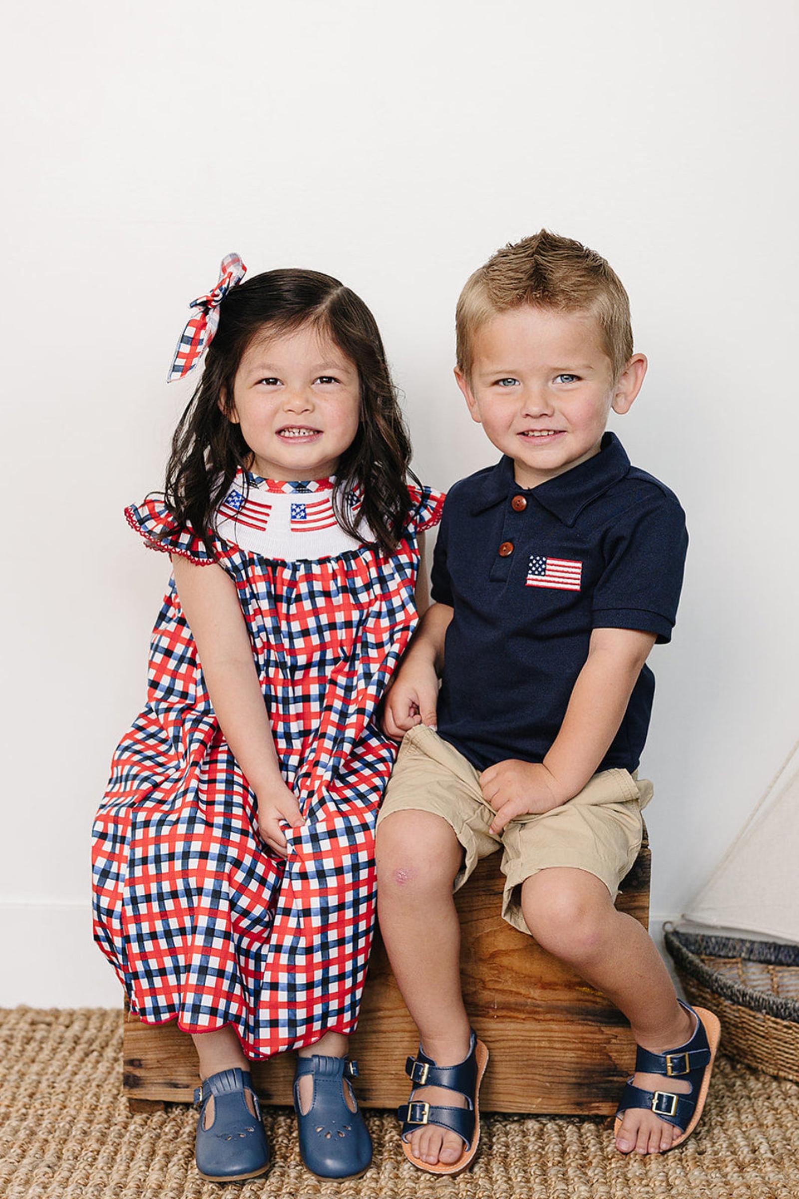 Navy Cotton Flag Polo, Kids