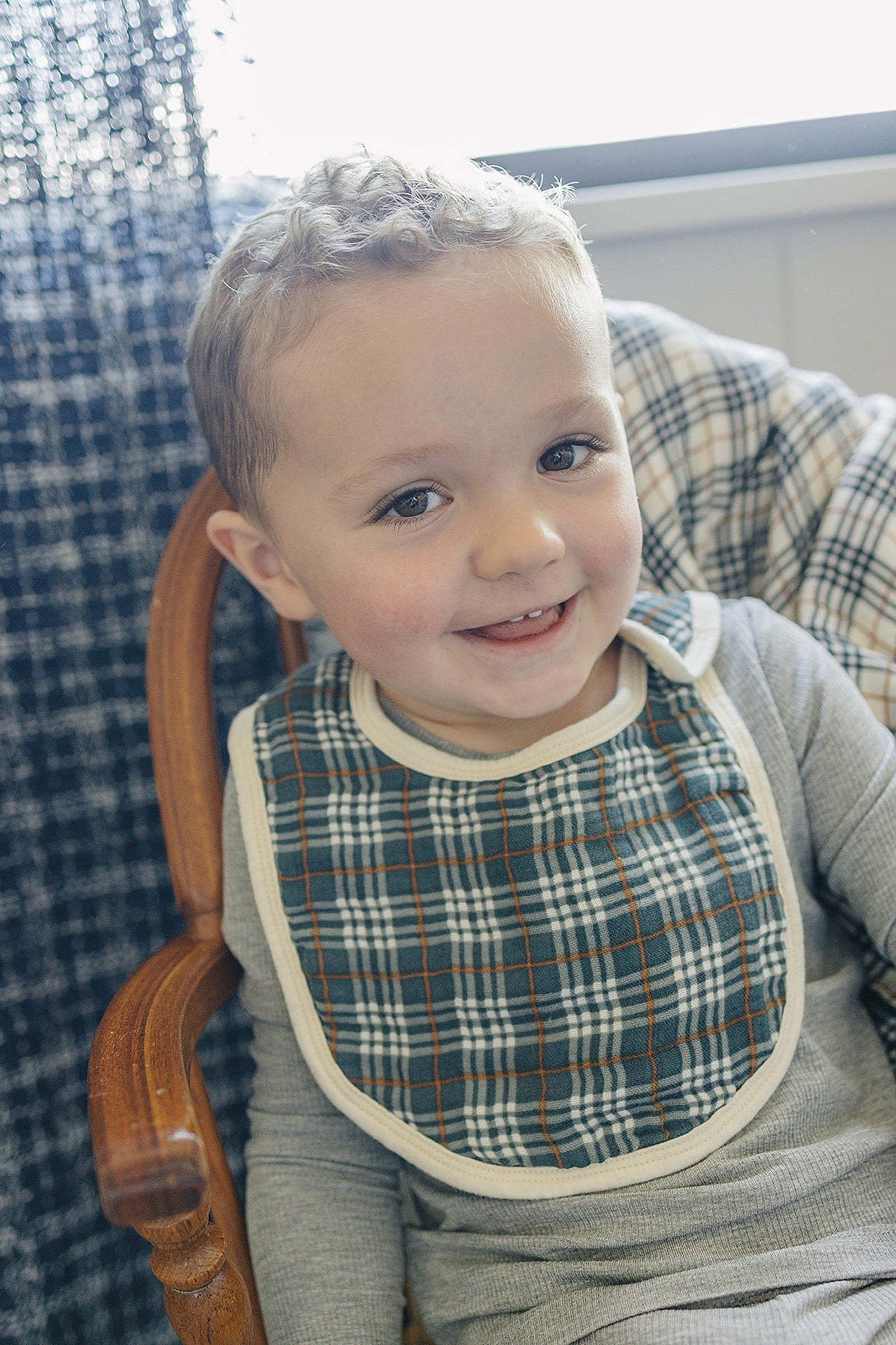 Navy Plaid Classic Muslin Bib, 100% Cotton, Baby Essentials