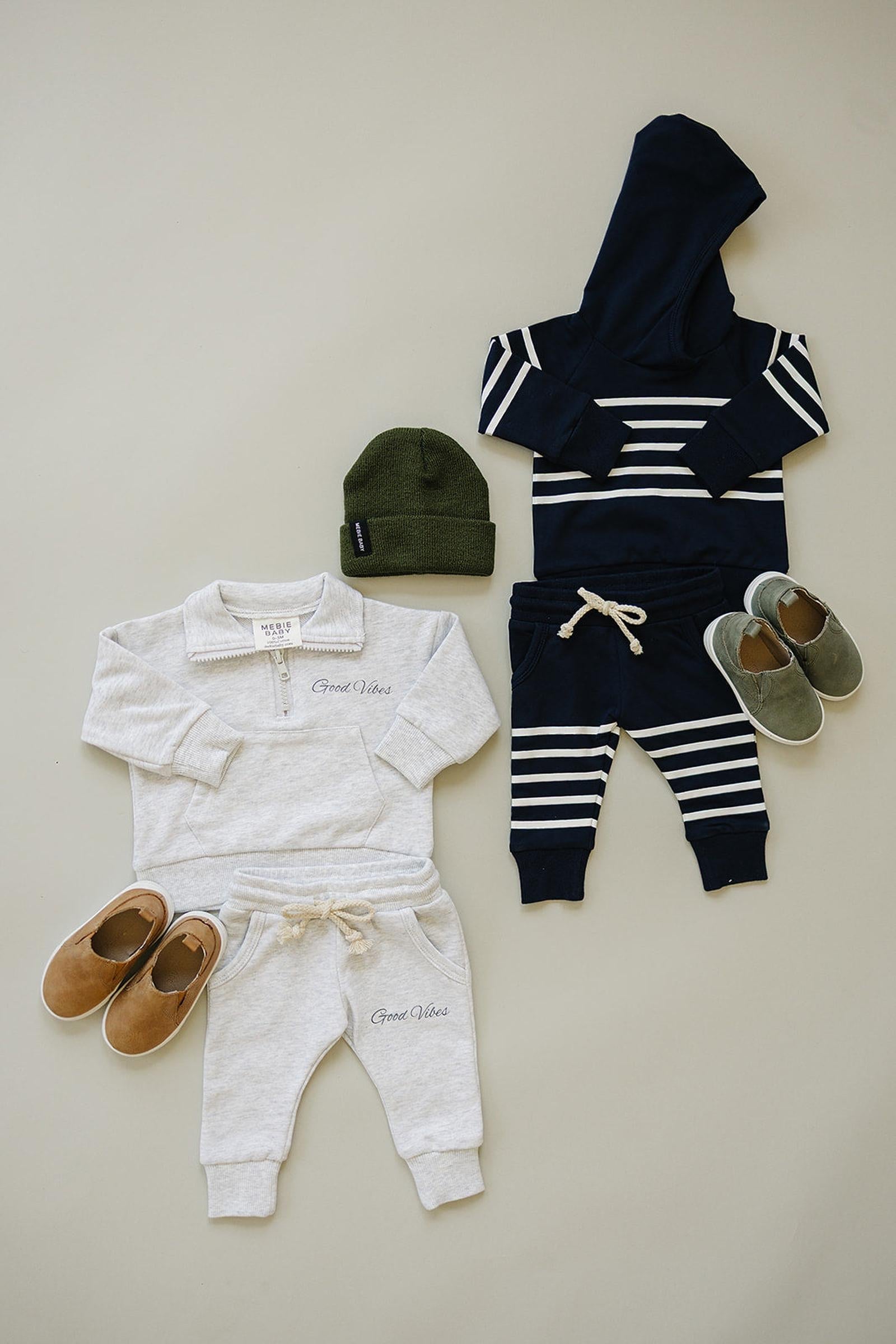 Good Vibes Quarter Zip Grey Sweatshirt Set, Cotton, Baby, Toddler & Kids