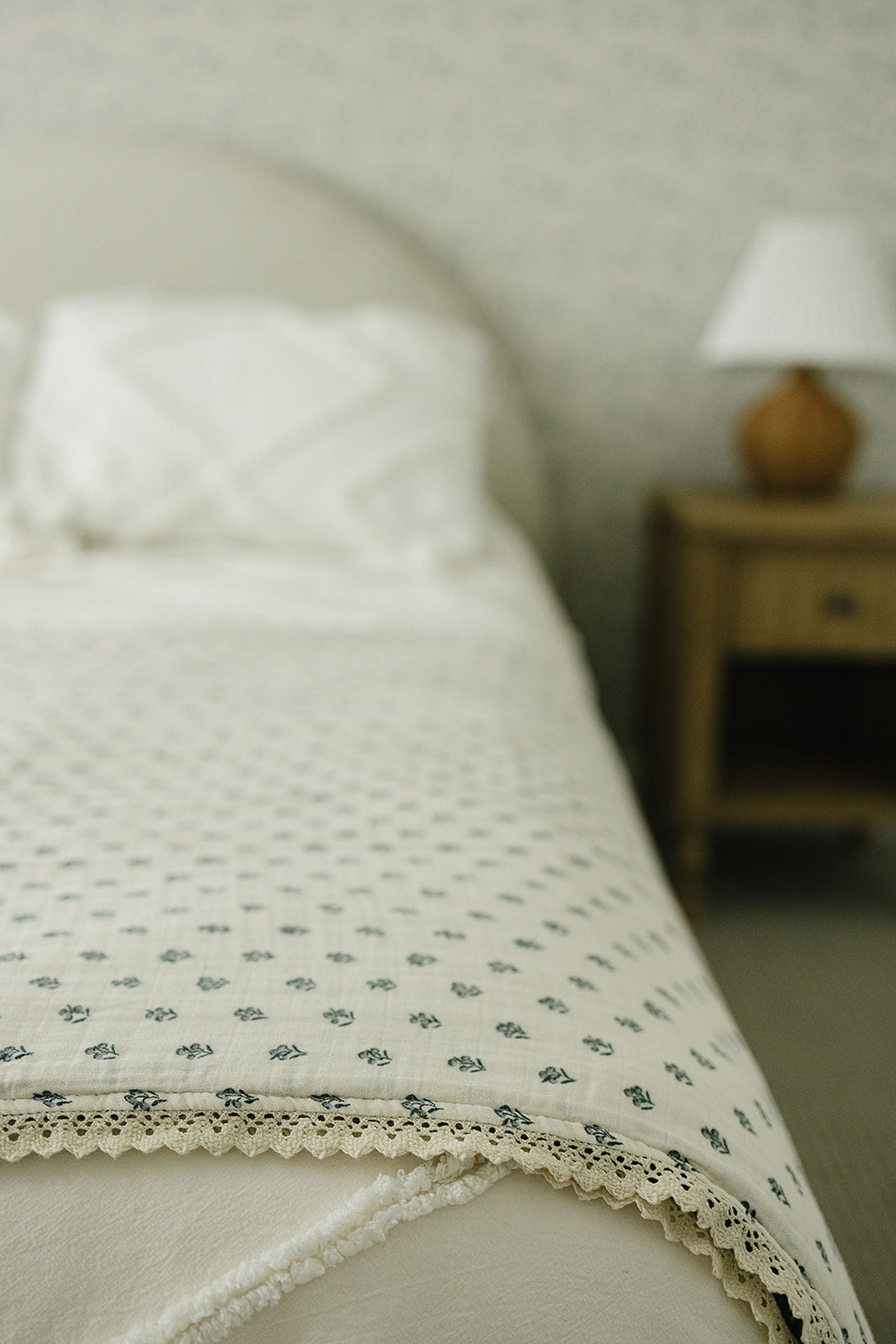 Navy Berry + Cream Berry Lace Muslin Twin Quilt, 100% Cotton, Baby Essentials