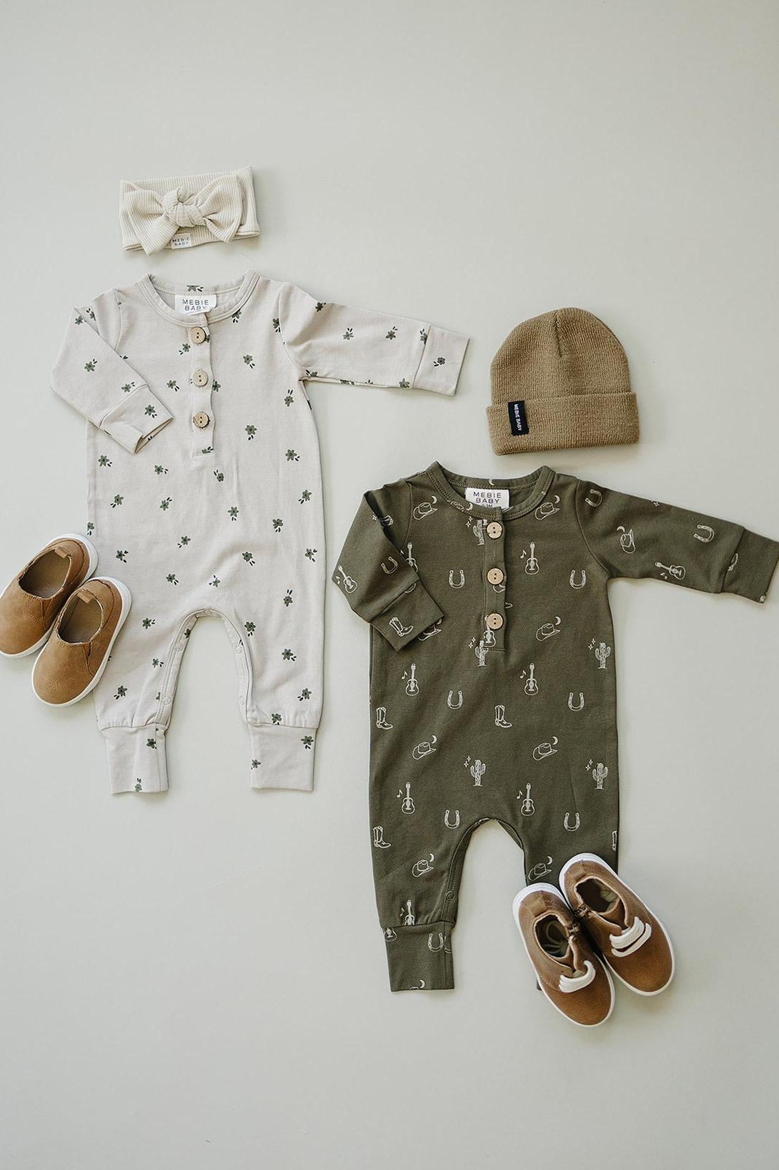 Charming Floral Long Sleeve Romper, Button-up Front, Cotton, Baby